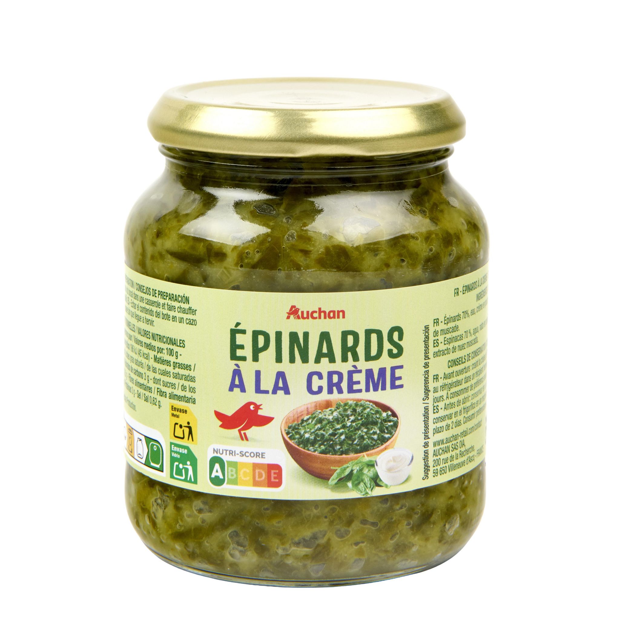 Voir la diapositive 4 : AUCHAN Epinard à la crème bocal 315g