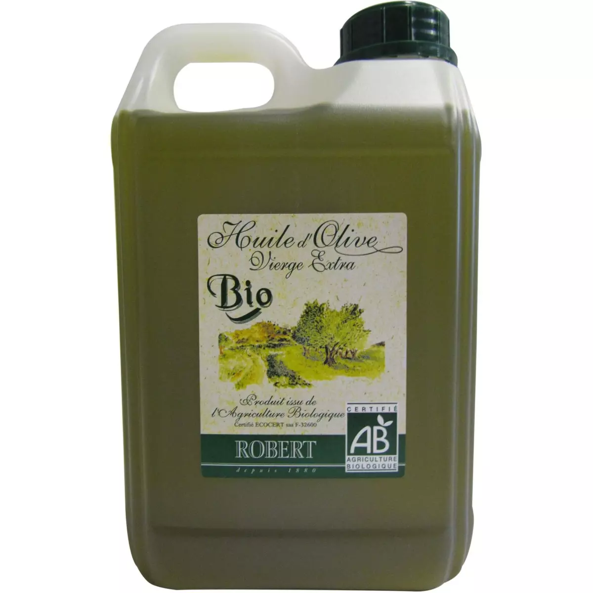 ROBERT Huile d'olive vierge extra bio fruitée non filtrée bidon 2l pas cher  