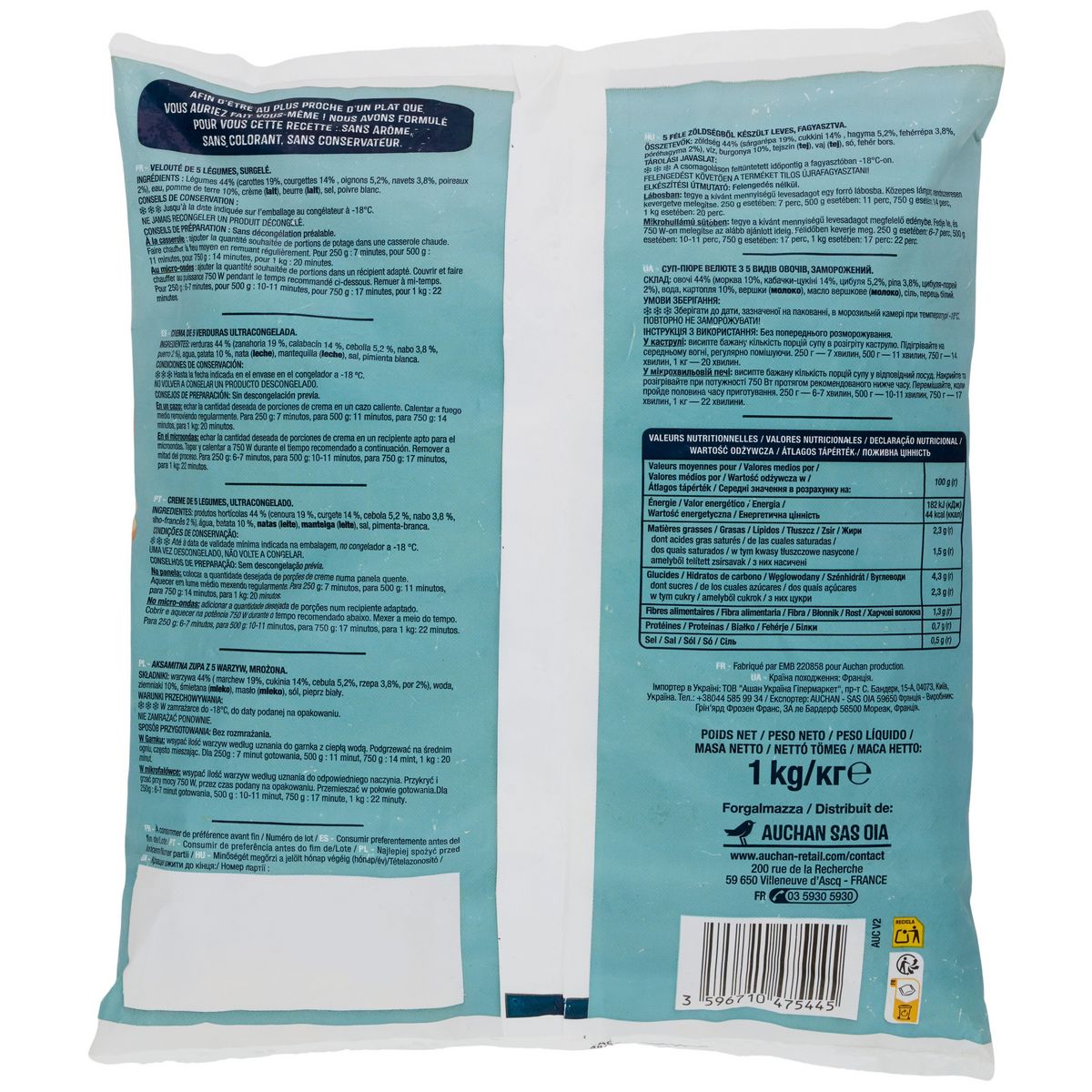 AUCHAN Soupe aux 5 légumes 4 portions 1kg