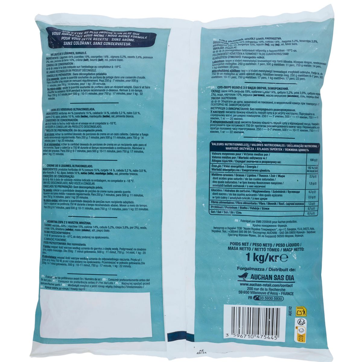 AUCHAN Soupe aux 5 légumes 4 portions 1kg