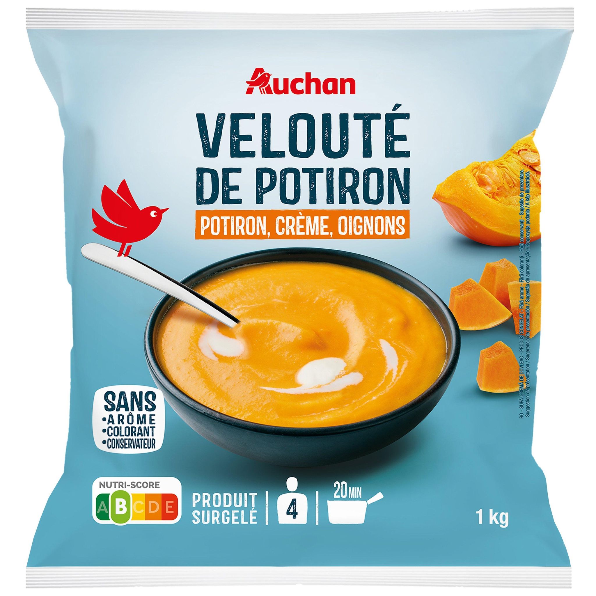Voir la diapositive 2 : AUCHAN Velouté de potiron 4 portions 1kg
