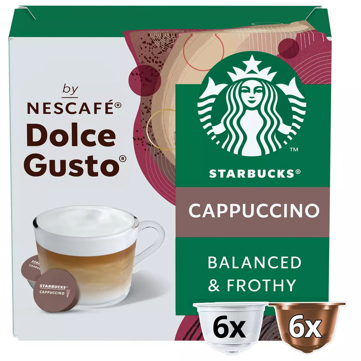 STARBUCKS Capsules de café cappuccino compatibles Dolce Gusto 2X6 capsules 120g