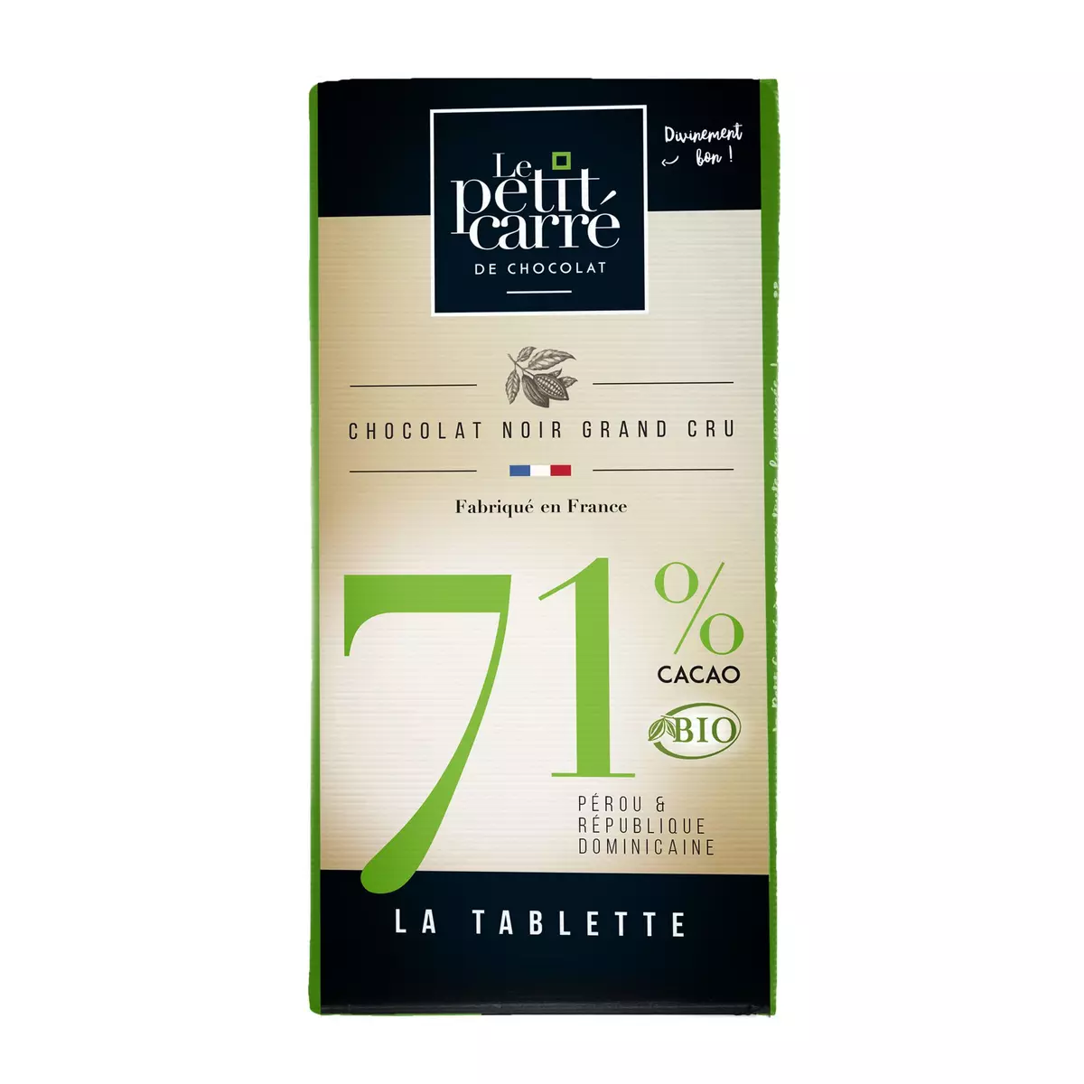LE PETIT CARRE Tablette de chocolat noir bio grand cru 71% de cacao 1 pièce 90g