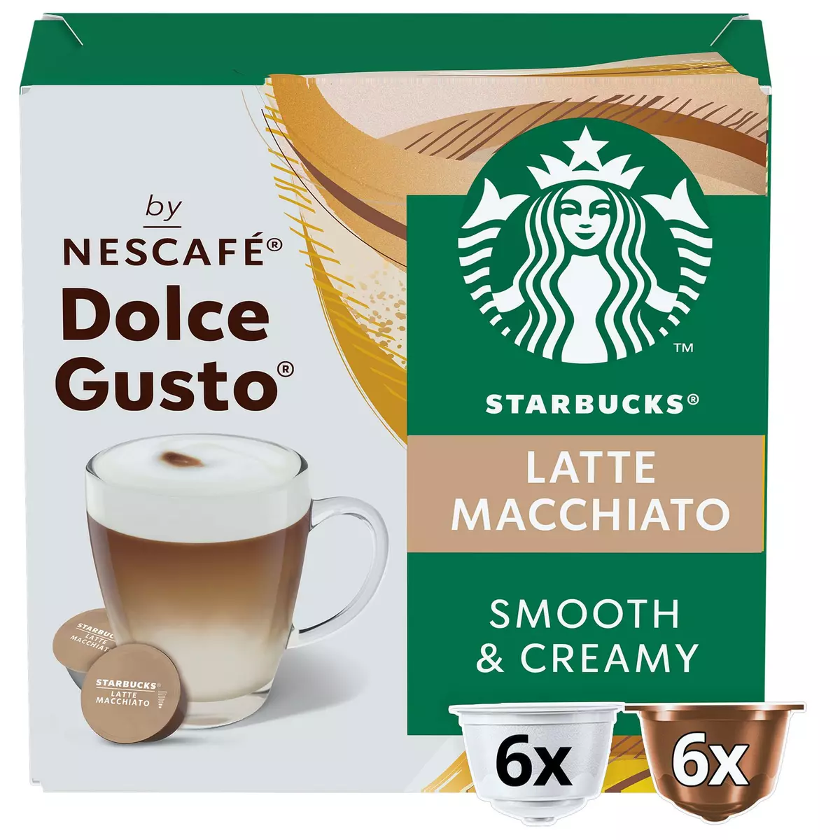STARBUCKS Capsules de café latte macchiato compatibles Dolce Gusto 2X6 capsules 129g