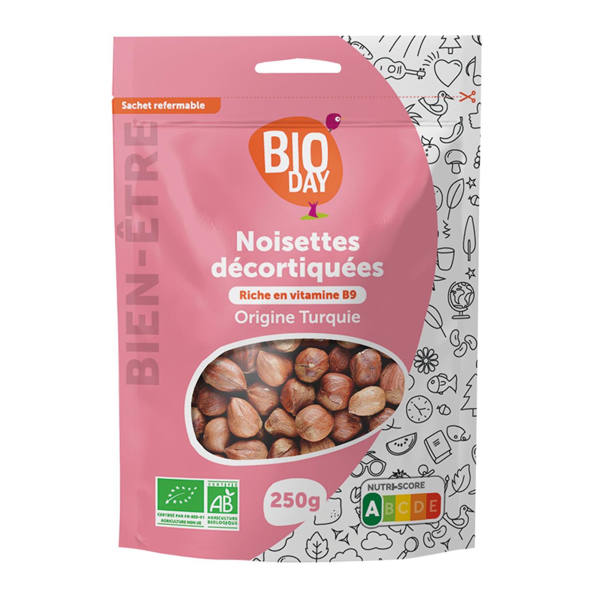 Voir la diapositive 2 : BIODAY Noisettes décortiquées bio origine Turquie 250g