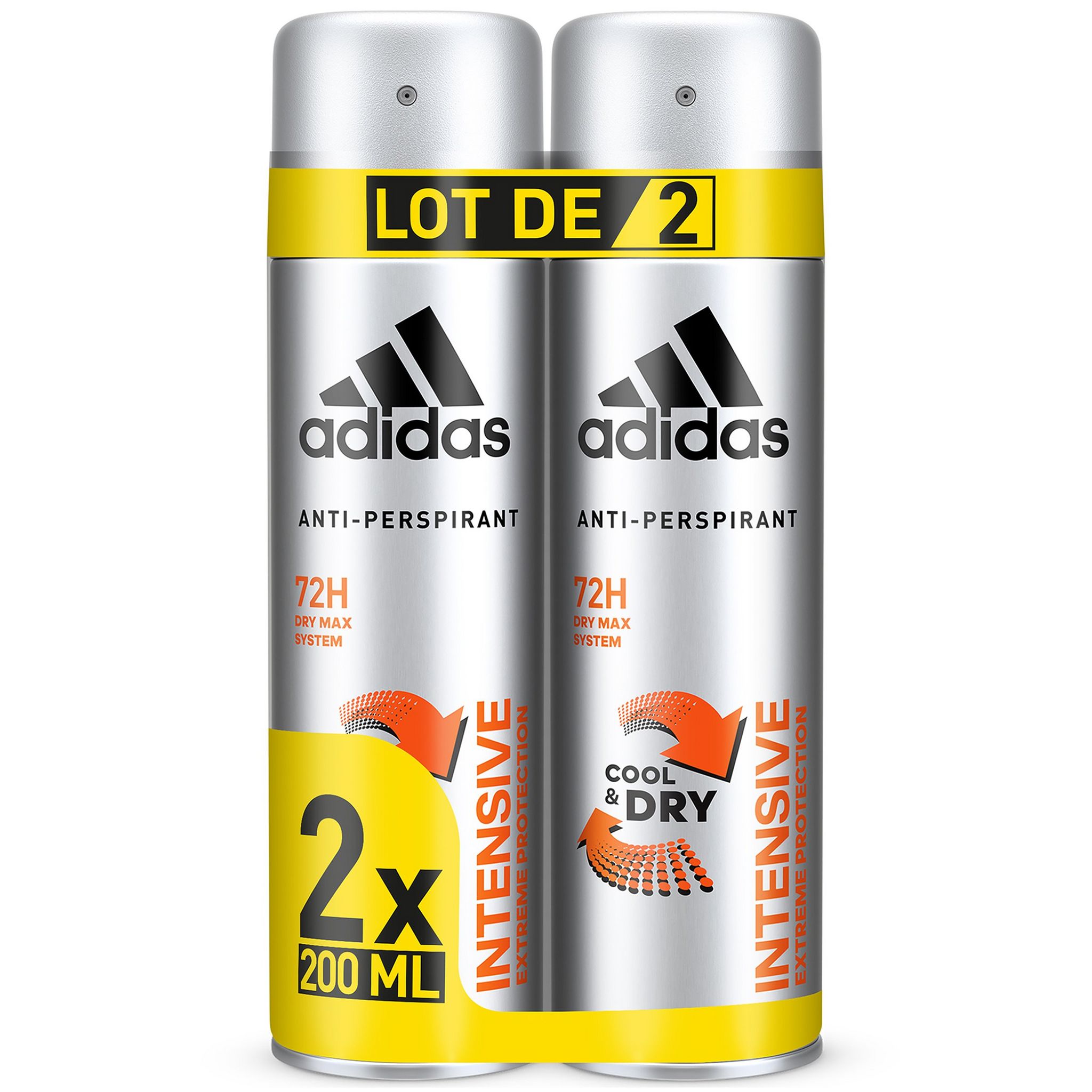 ADIDAS Déodorant spray 72h intensive antiperspirant 2x200ml pas cher