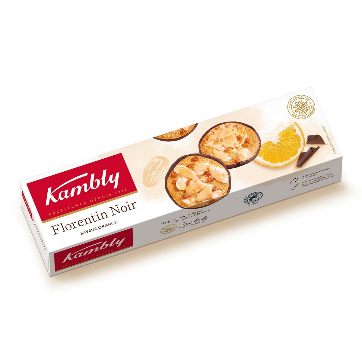 KAMBLY Florentin biscuit fin à la saveur d'orange garni d'amandes et nappé de chocolat 100g