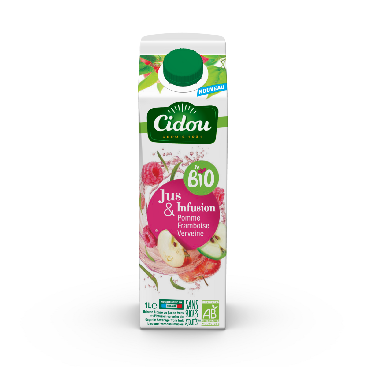 CIDOU Jus et infusion bio pommes framboises verveine 1l