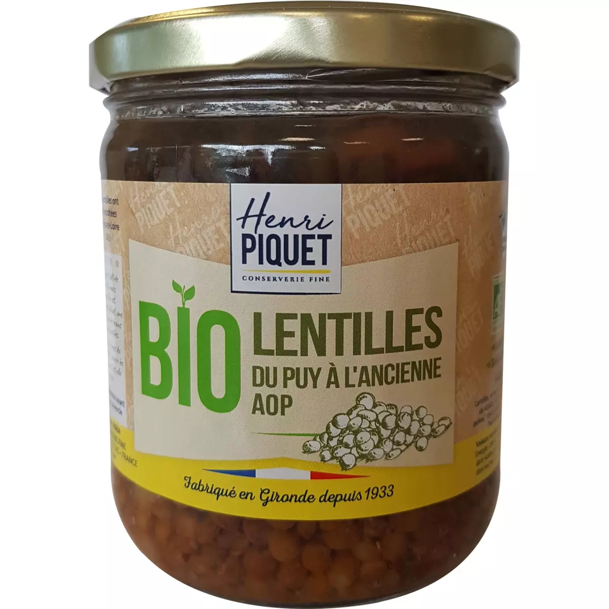 HENRI PIQUET Lentilles du Puy bio à l'ancienne AOP en bocal, fabriqué en Gironde 360g