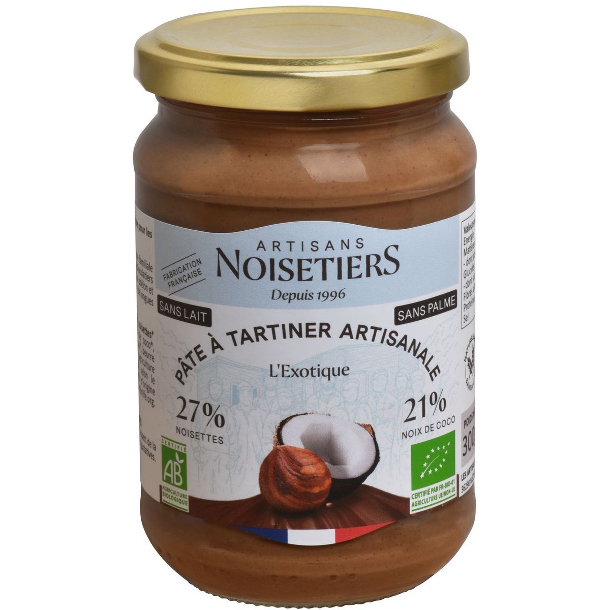 ARTISANS NOISETIERS Pâte à tartiner artisanale l'Exotique bio noisettes et noix de coco 300g