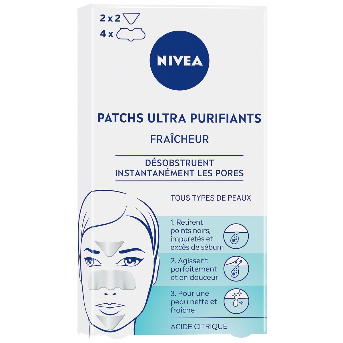 NIVEA Patchs ultra purifiants zone T à l'acide citrique tous types de peaux 8 patchs