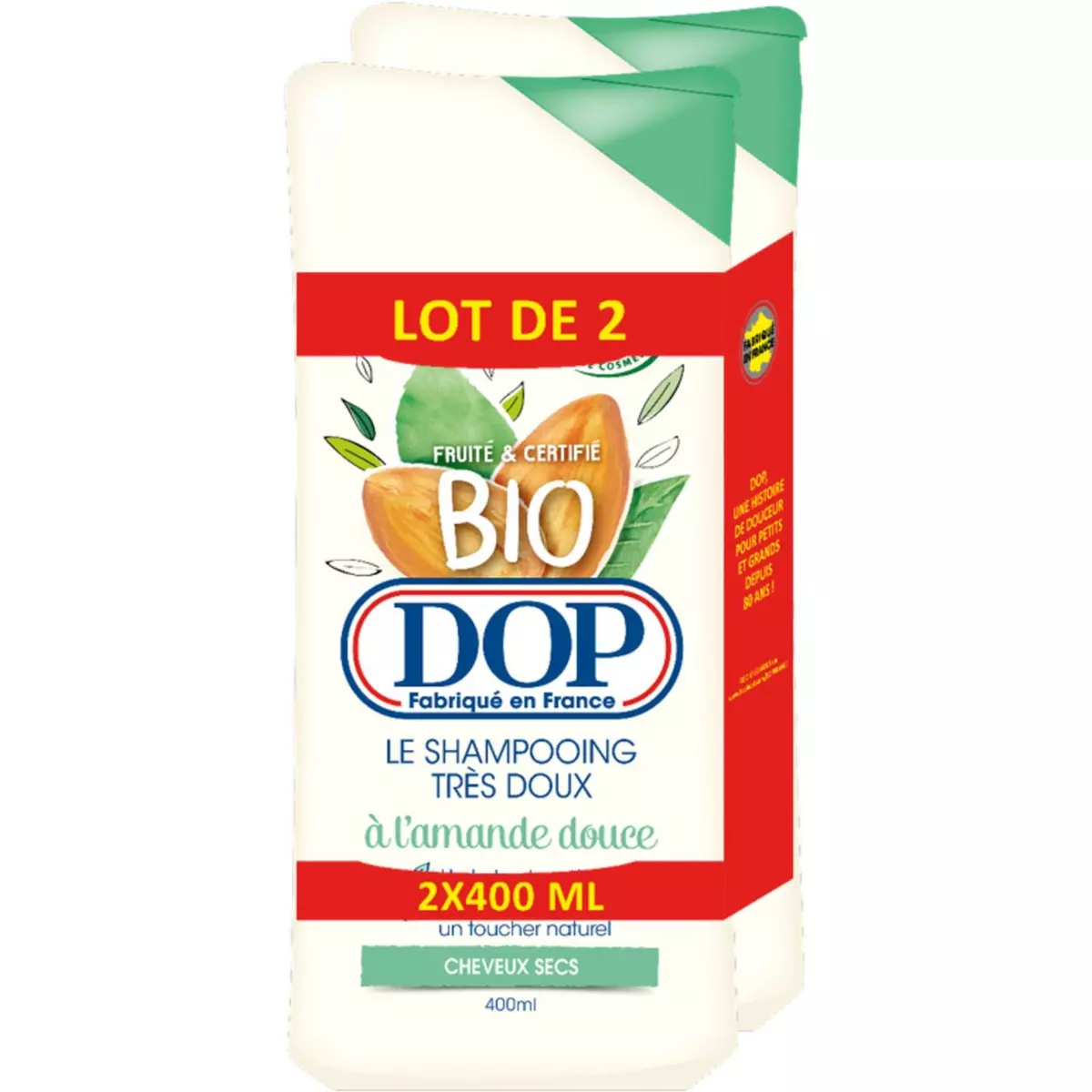 DOP Shampooing bio très doux à l'amande douce cheveux secs 2x400ml
