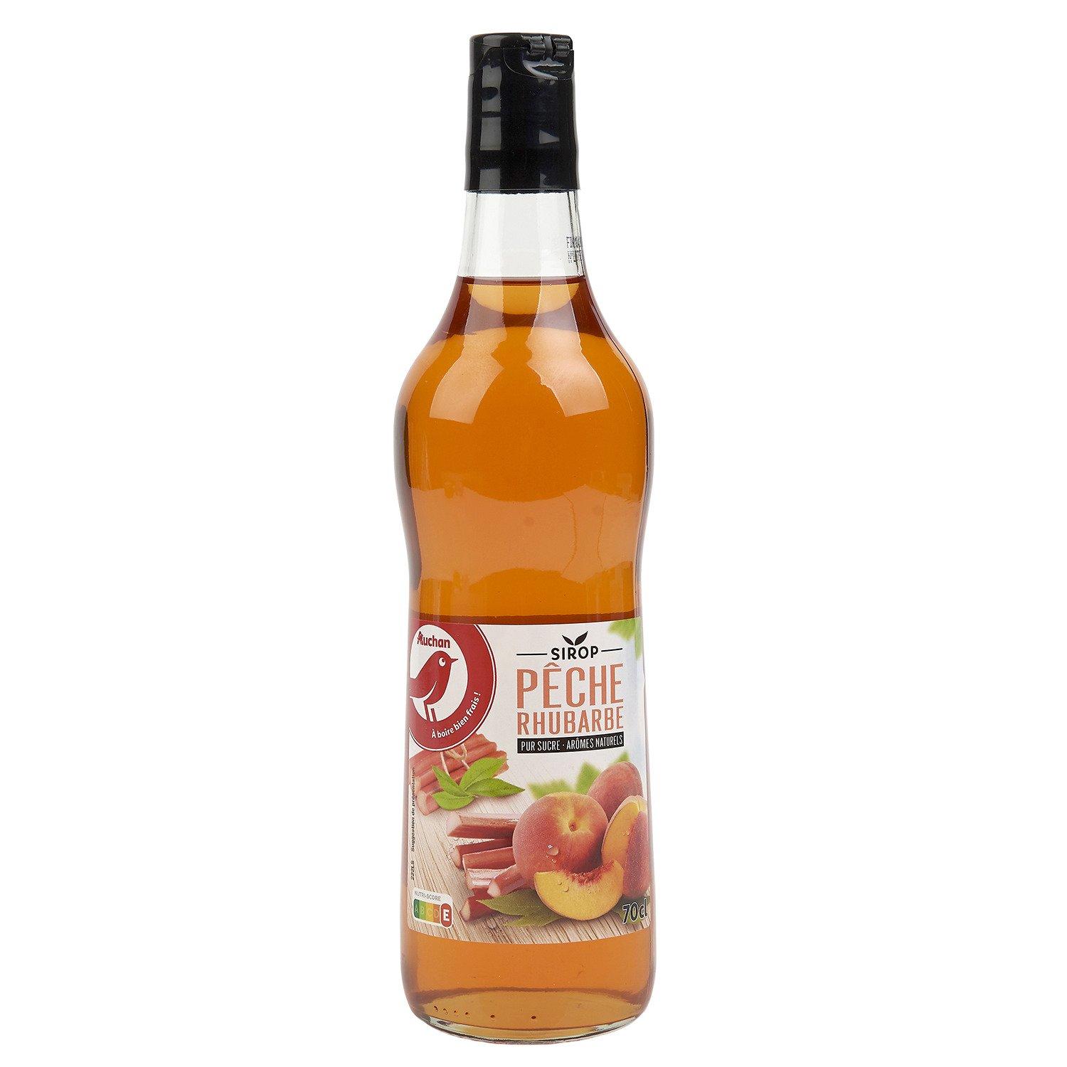 Voir la diapositive 2 : AUCHAN Sirop pêche rhubarbe 70cl