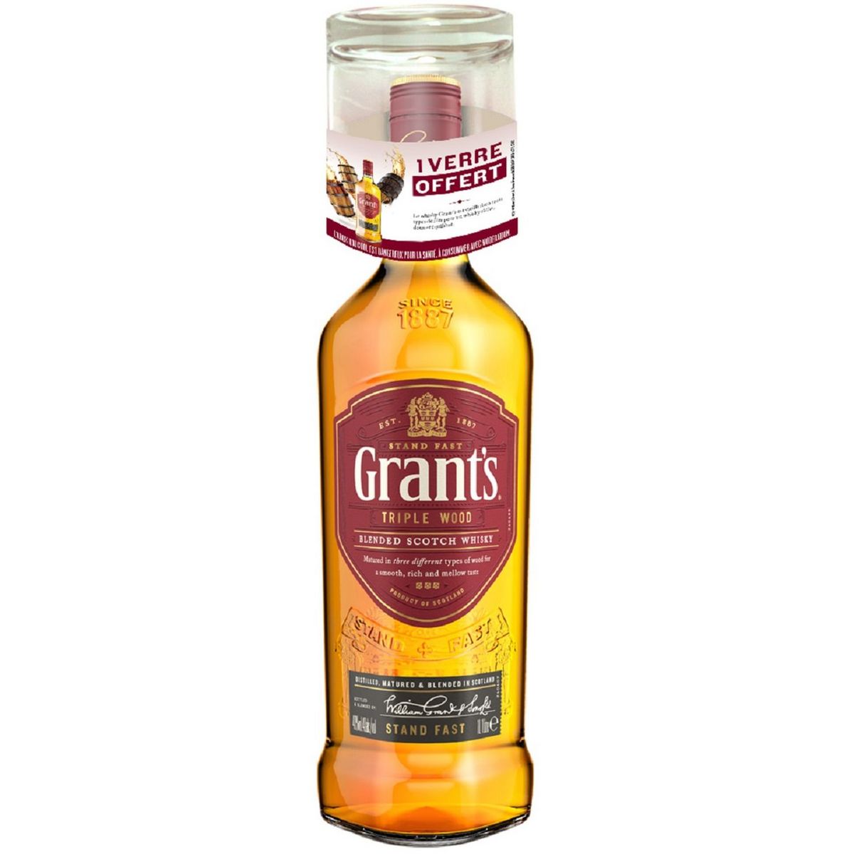 GRANTS Scotch whisky écossais blended triple wood 40% +1 verre 1l