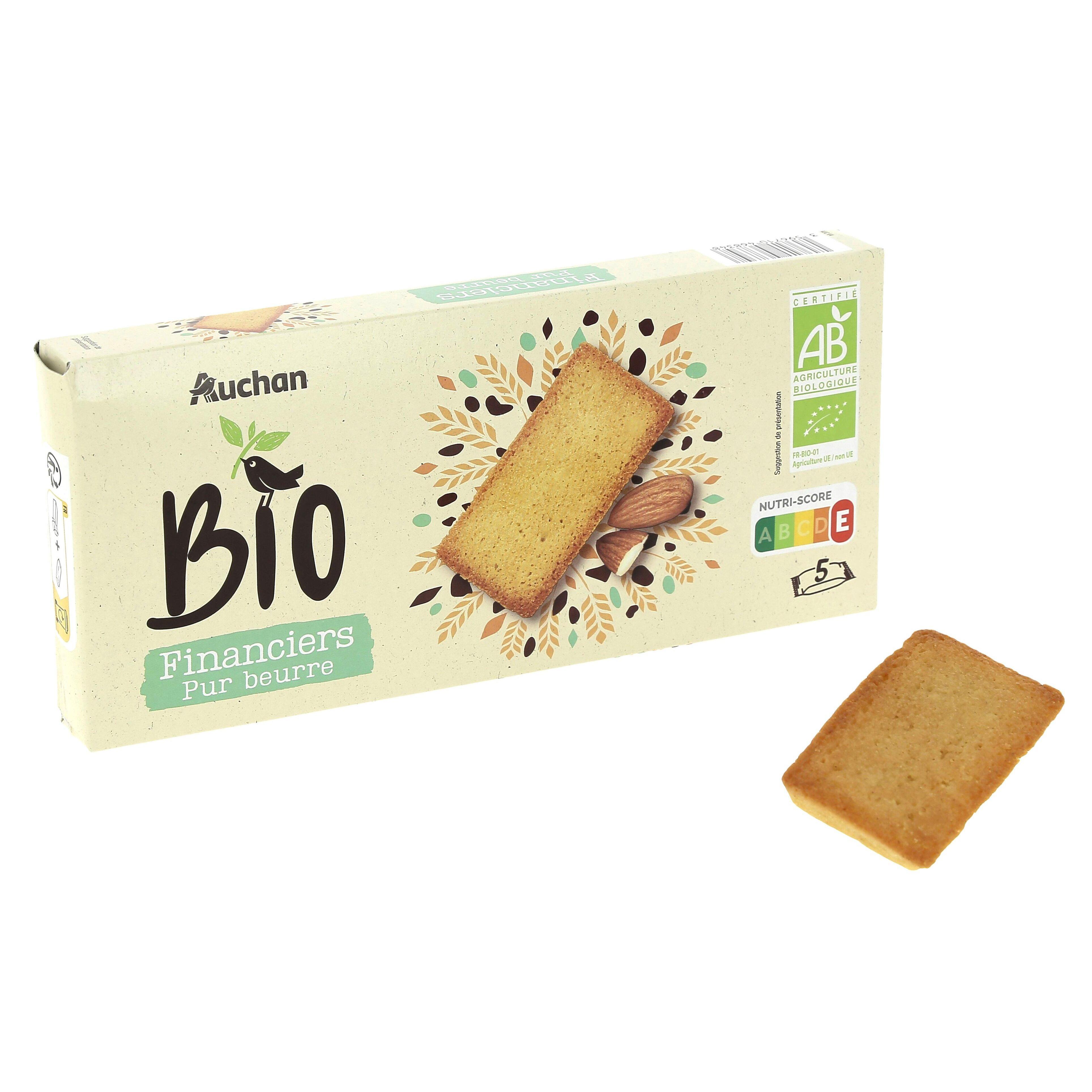 Voir la diapositive 2 : AUCHAN BIO Financiers pur beurre sachets individuels 5 gâteaux 125g