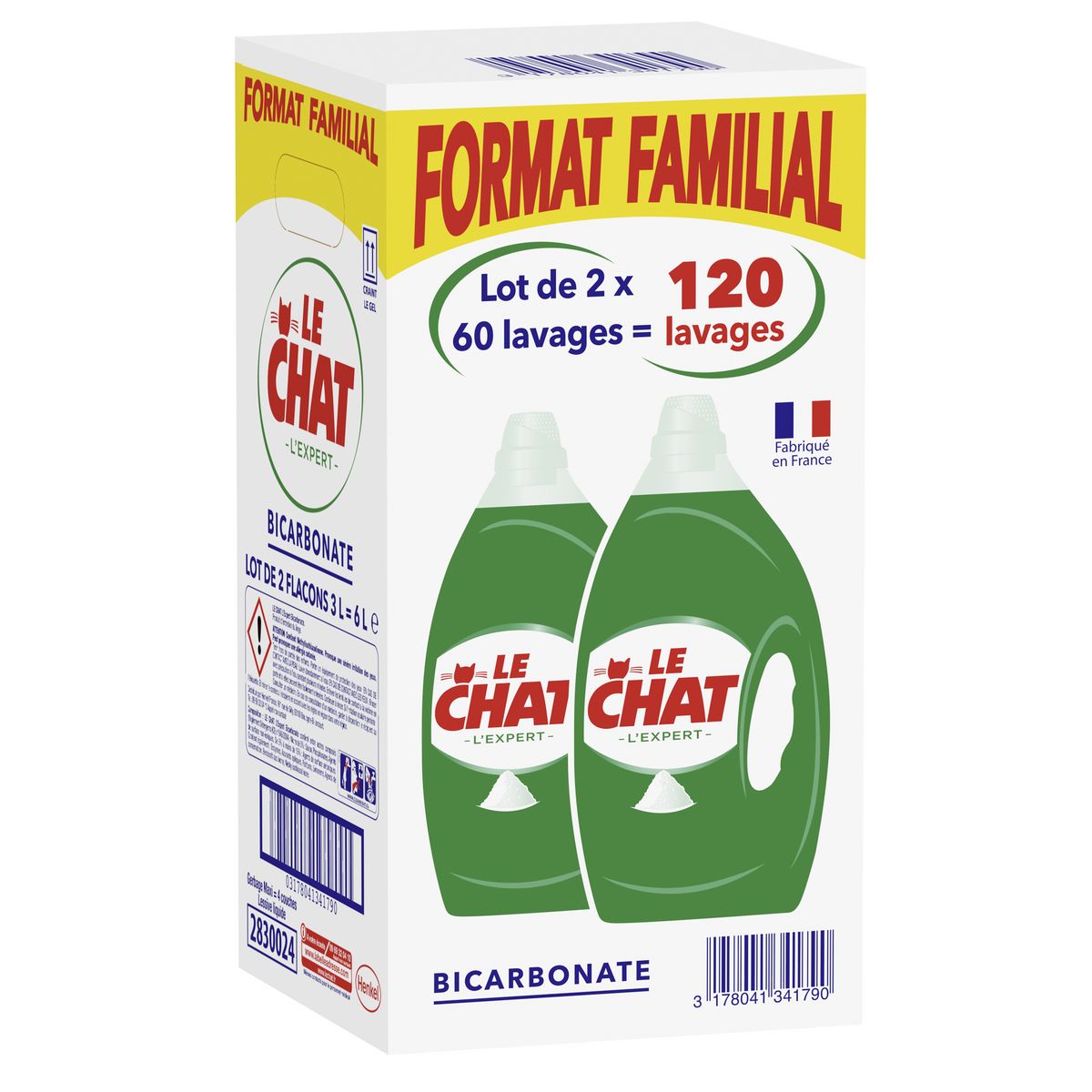 LE CHAT Lessive liquide au bicarbonate format familial 120 lavages 2x3l