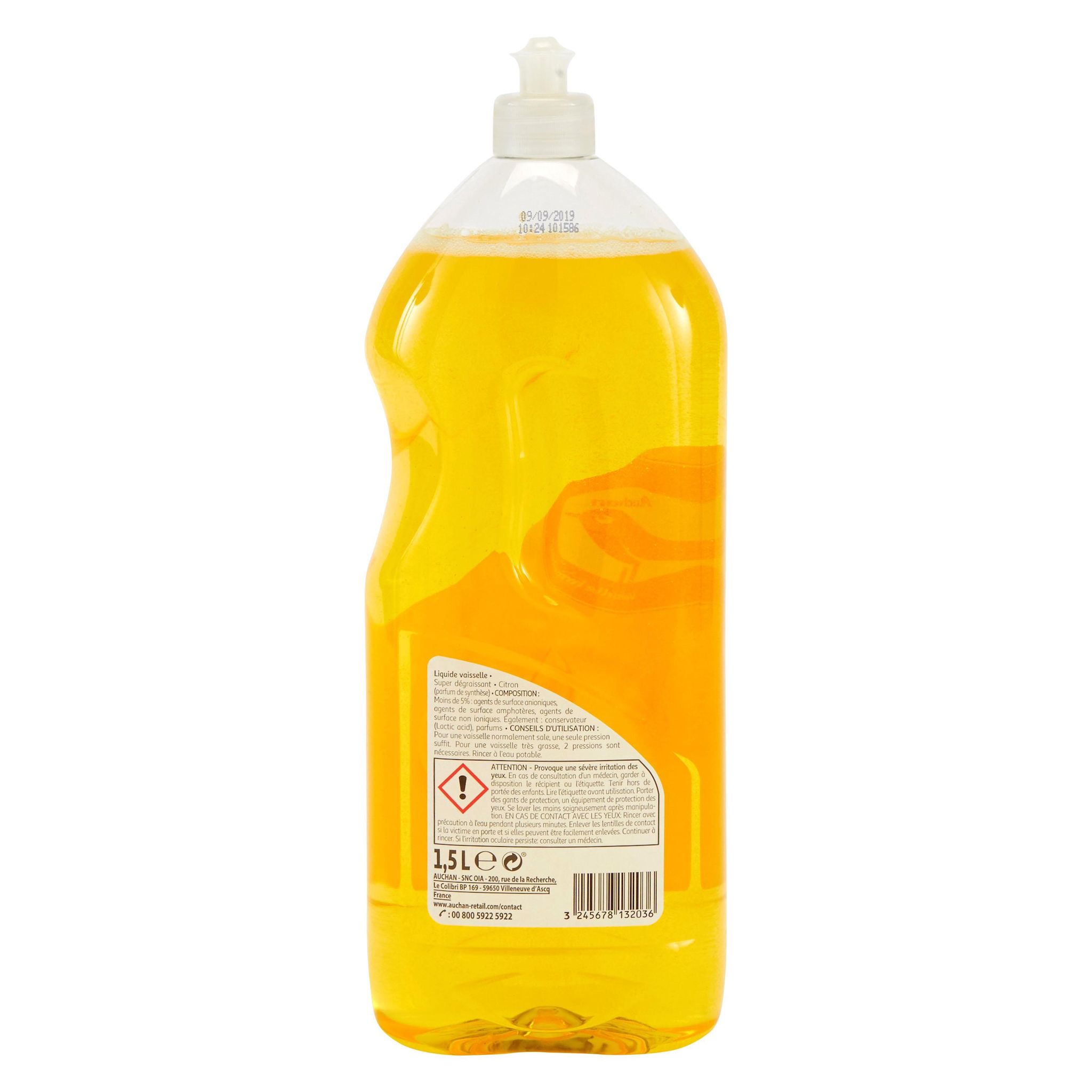 Voir la diapositive 4 : AUCHAN Liquide vaisselle super dégraissant citron 1,5l