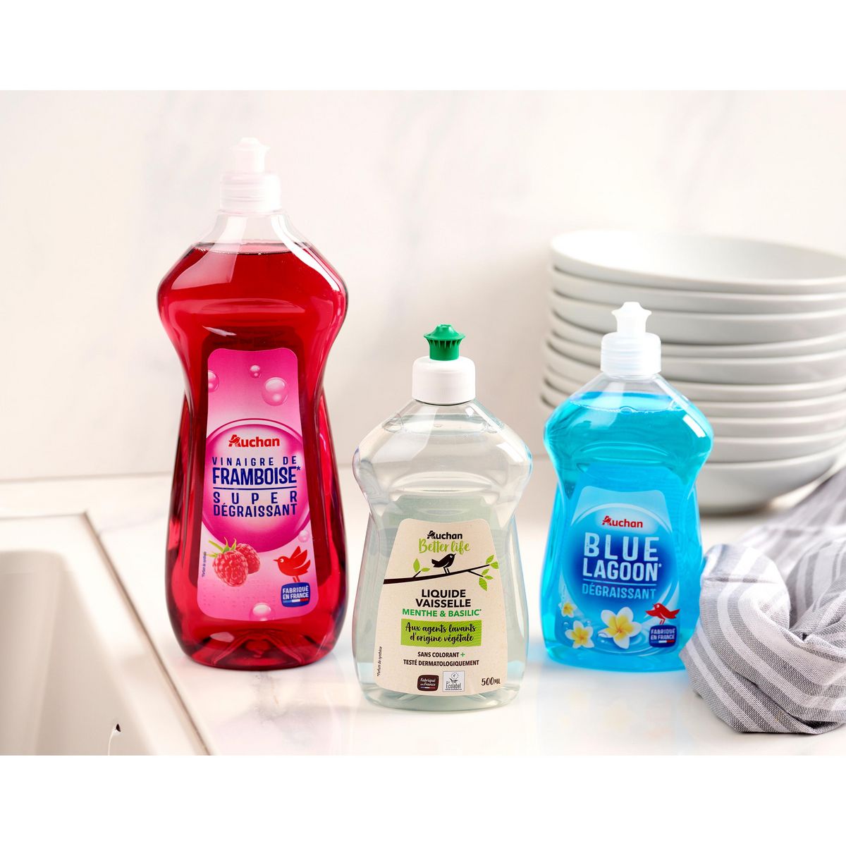 AUCHAN Liquide vaisselle dégraissant blue lagoon 500ml