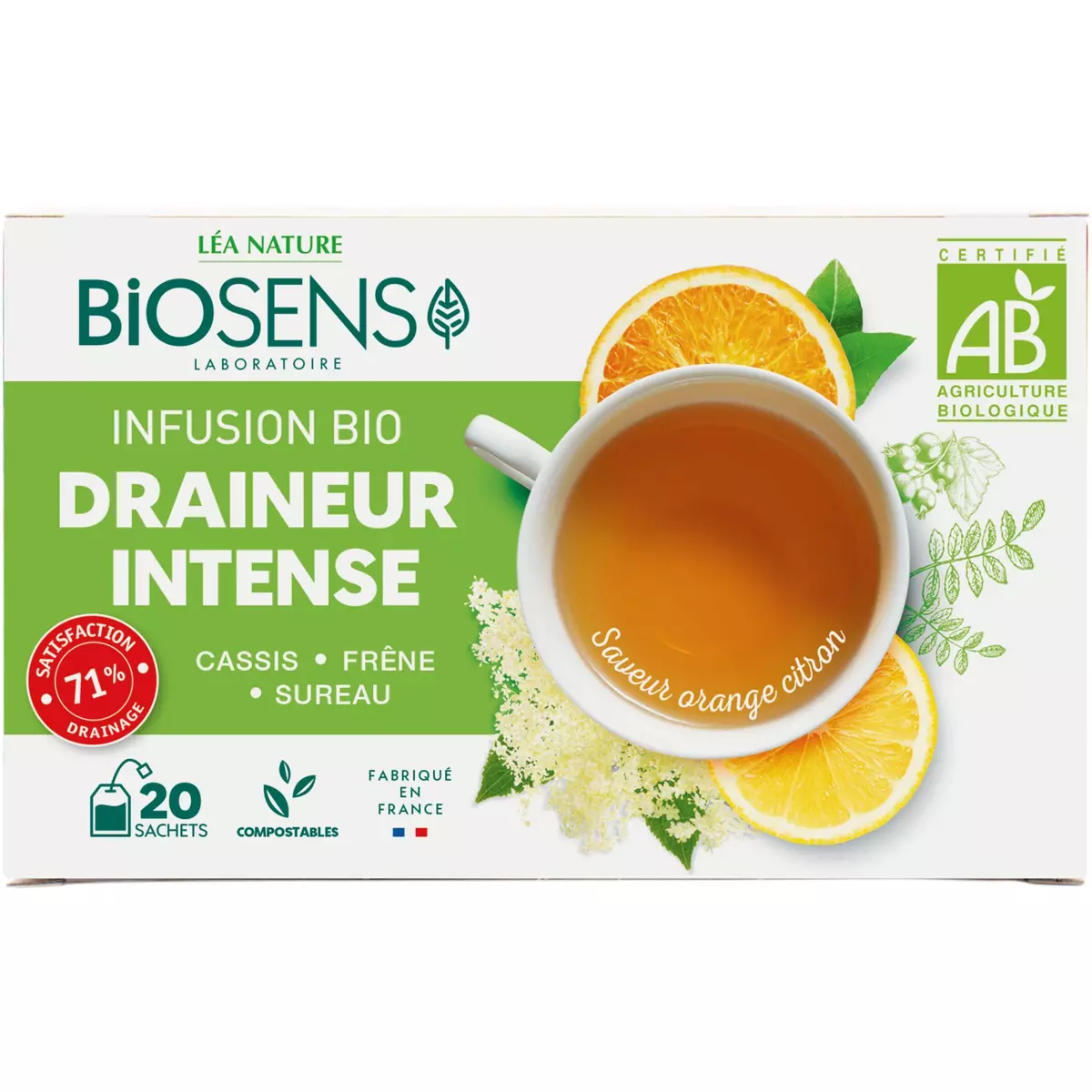 BIOSENS Infusion bio draineur intense saveur orange citron 20 sachets 30g