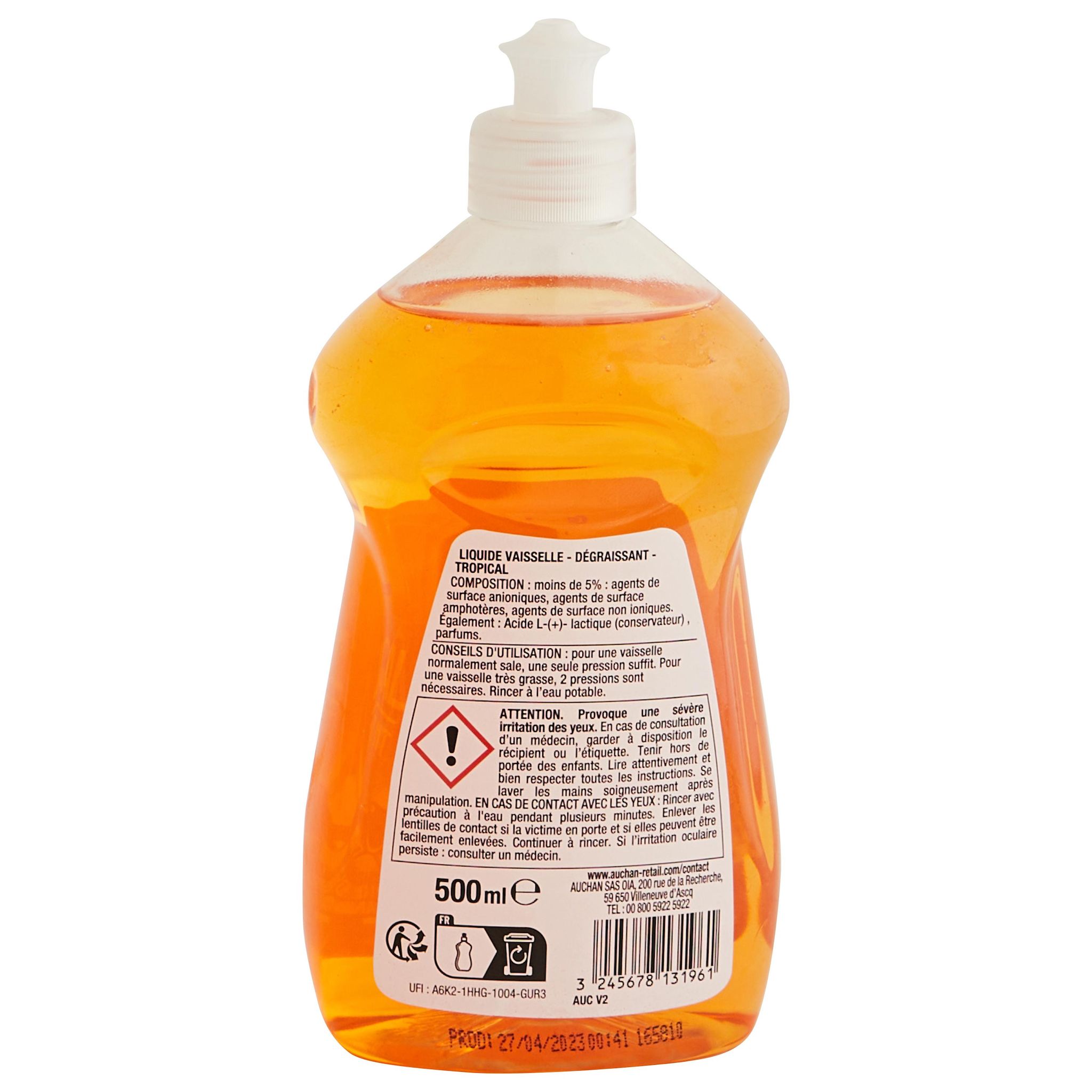 Voir la diapositive 2 : AUCHAN Liquide vaisselle dégraissant tropical 50cl