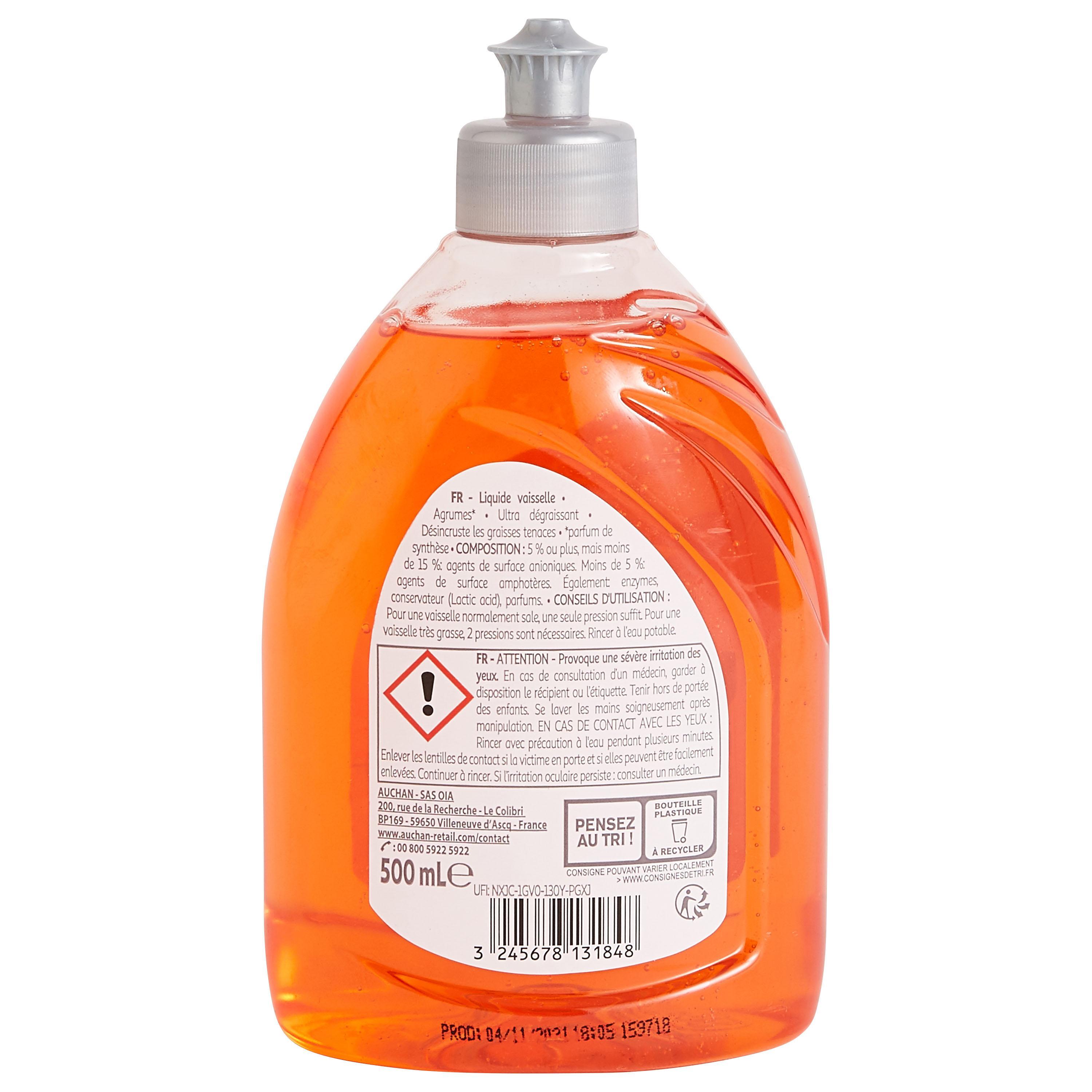 Voir la diapositive 2 : AUCHAN Liquide vaisselle désincrustant agrumes 500ml