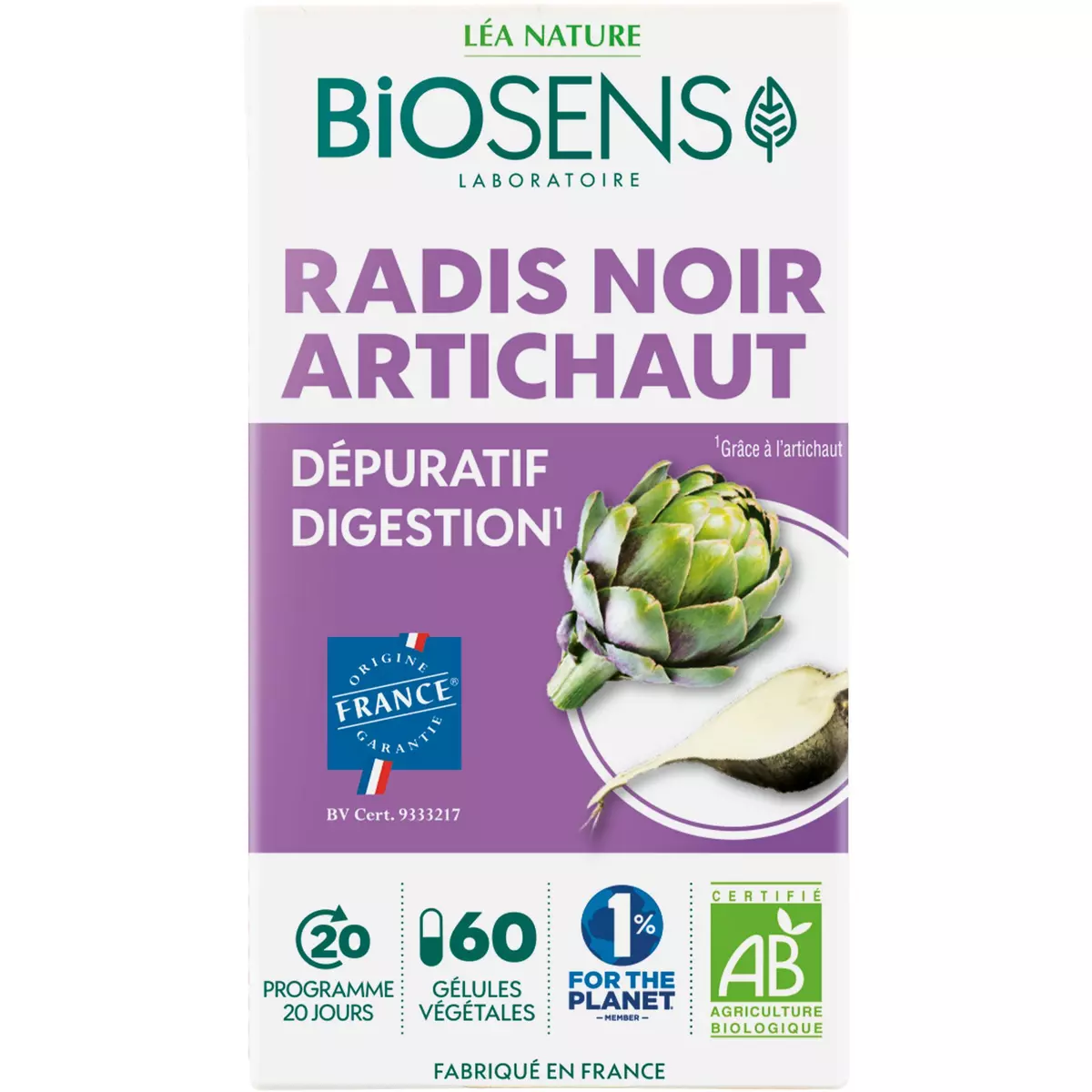 BIOSENS Gélules végétales dépuratif digestion radis noir artichaut 60 gélules 30g
