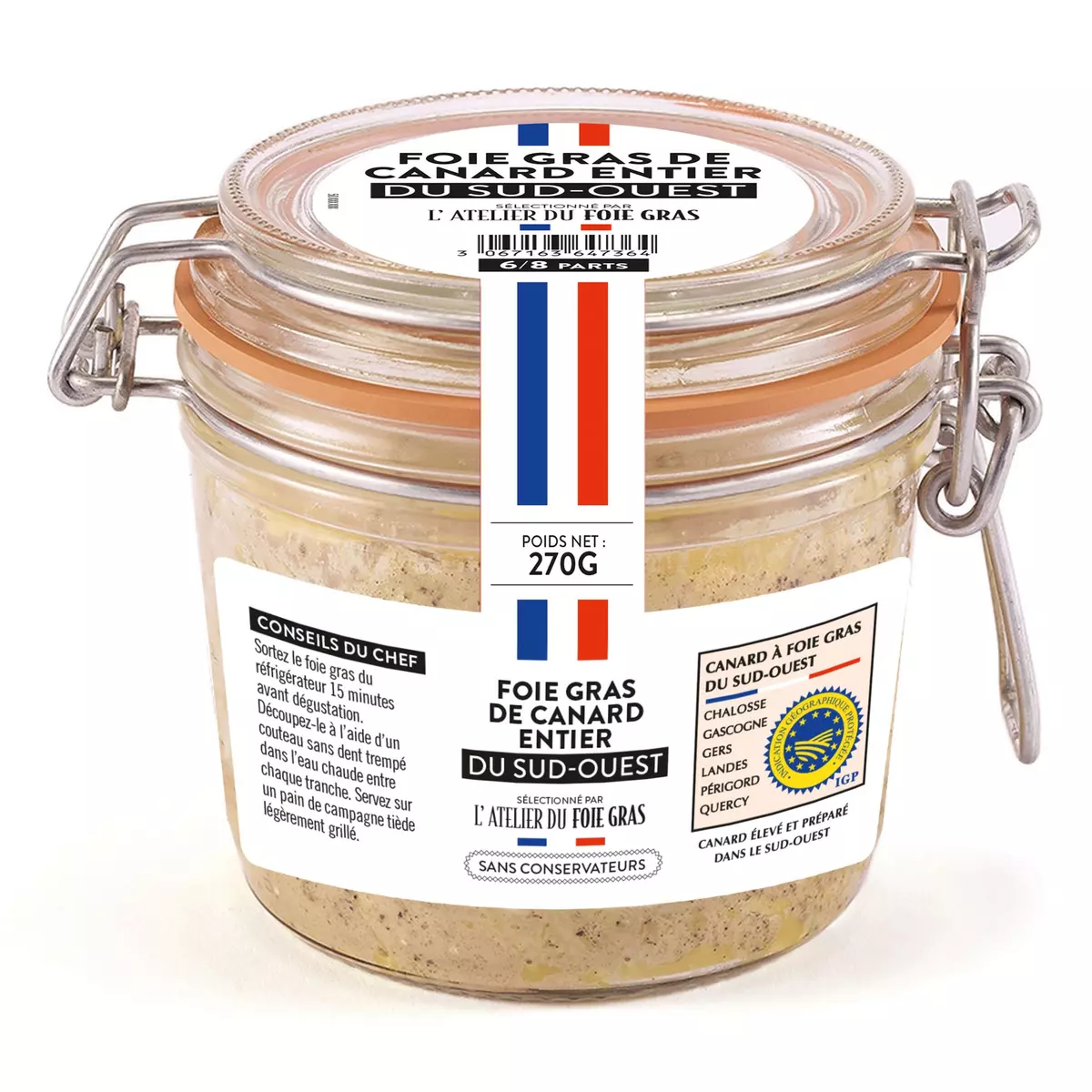 L'ATELIER DU FOIE GRAS Foie gras entier de canard du Sud-Ouest 270g