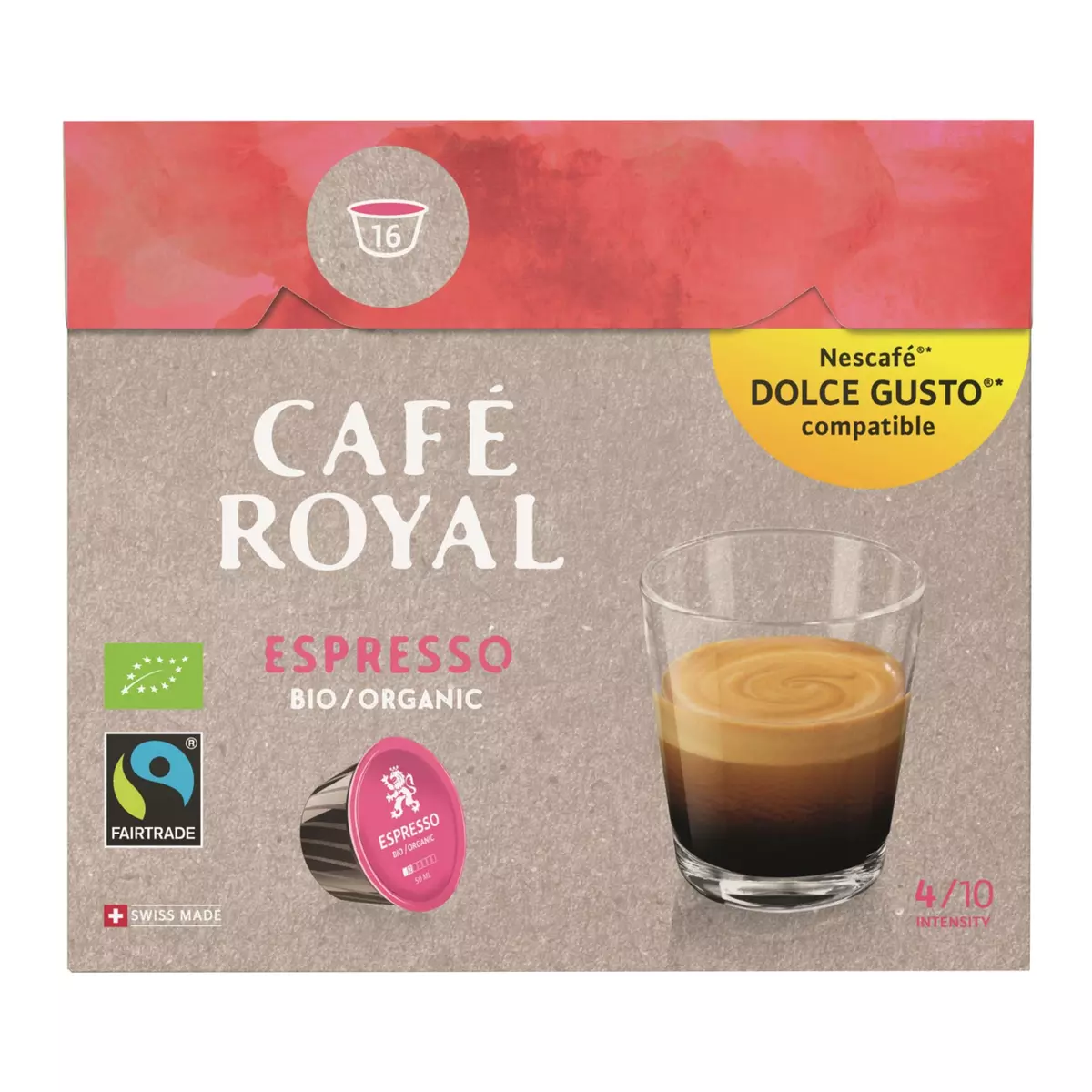 CAFE ROYAL Café espresso bio en dosette compatible Dolce Gusto 16 dosettes 96g