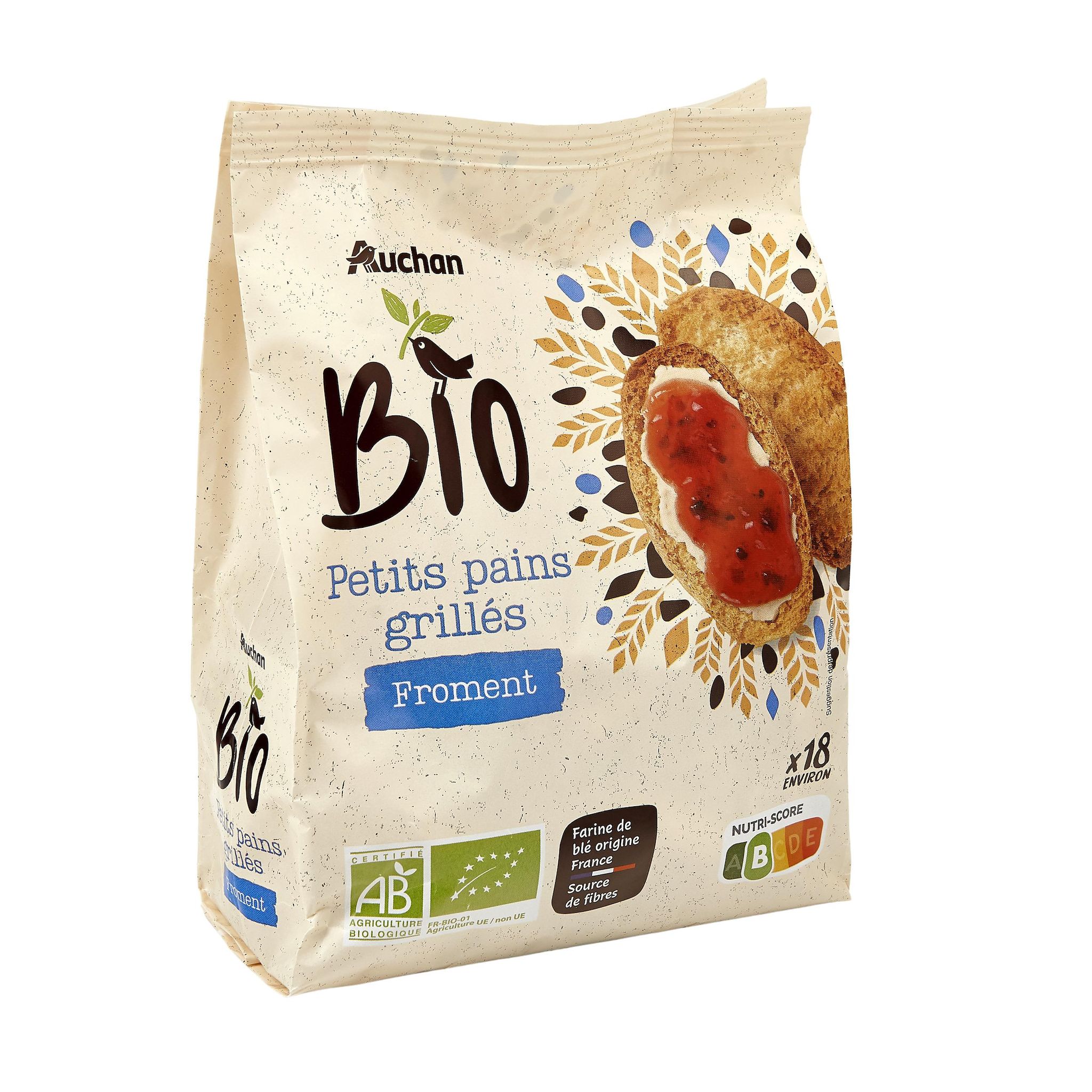 Voir la diapositive 2 : AUCHAN BIO Petits pains grillés froment 225g
