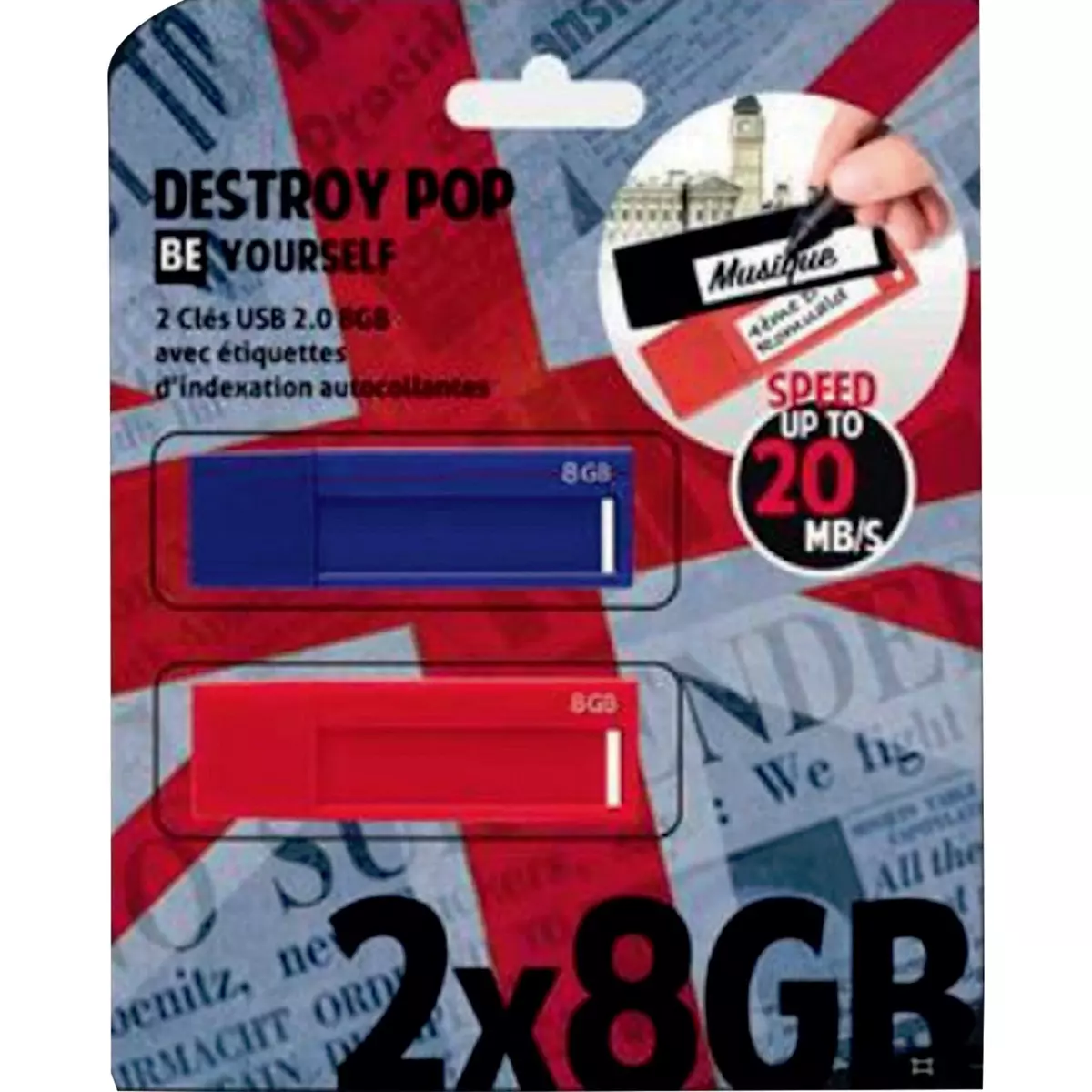 DESTROY POP Clés usb rouge et bleu flash drive 2.0 8go