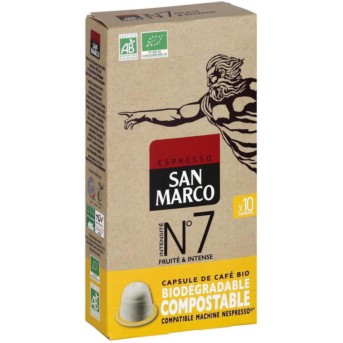 SAN MARCO Café bio n°7 en capsule biodégradable compatible Nespresso 10 capsules 51g