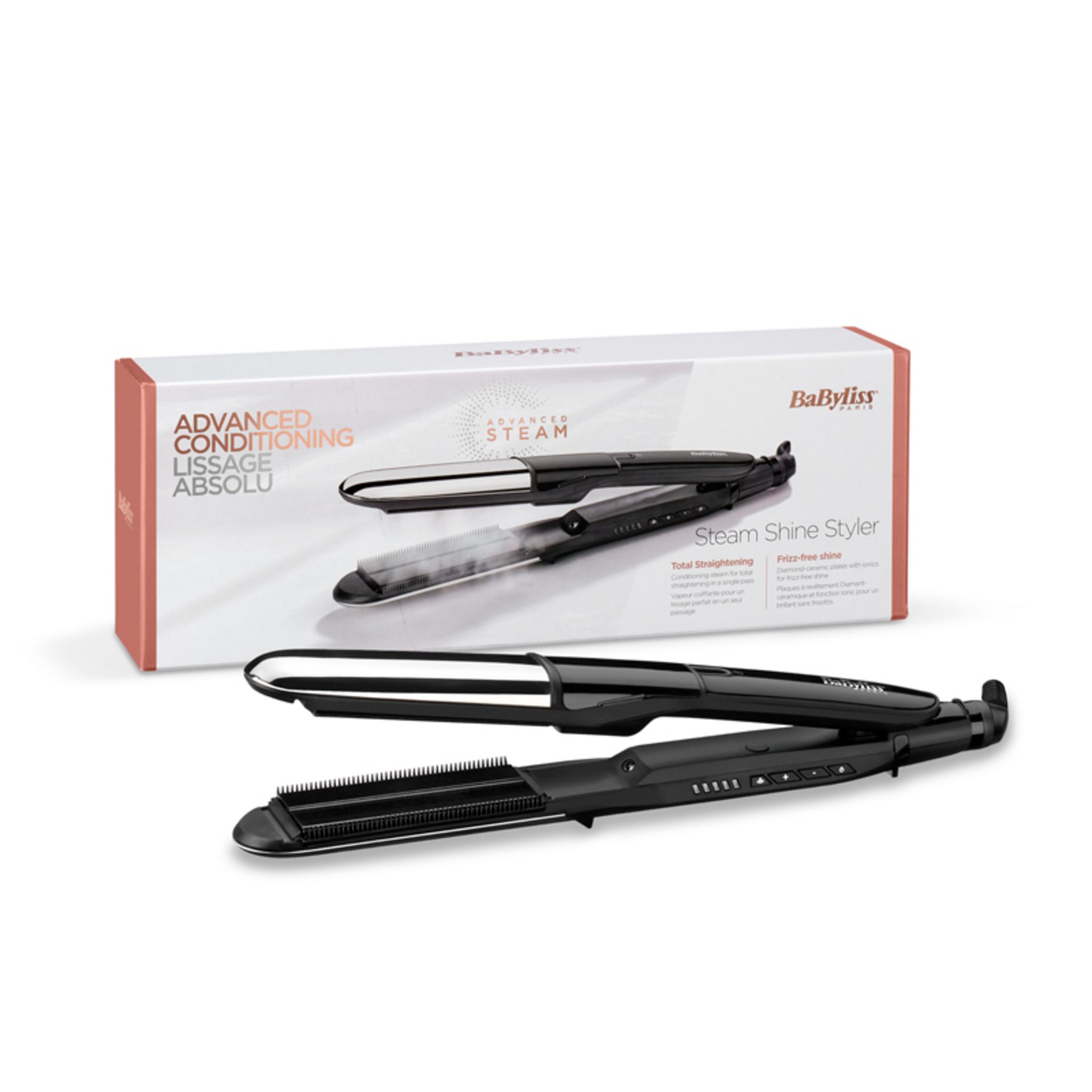 Voir la diapositive 3 : BABYLISS Lisseur vapeur ST496E - Noir