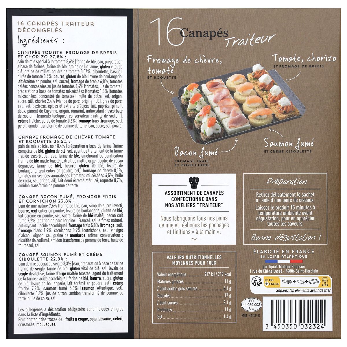 Canapés traiteur pour l'apéritif 16 pièces 115g