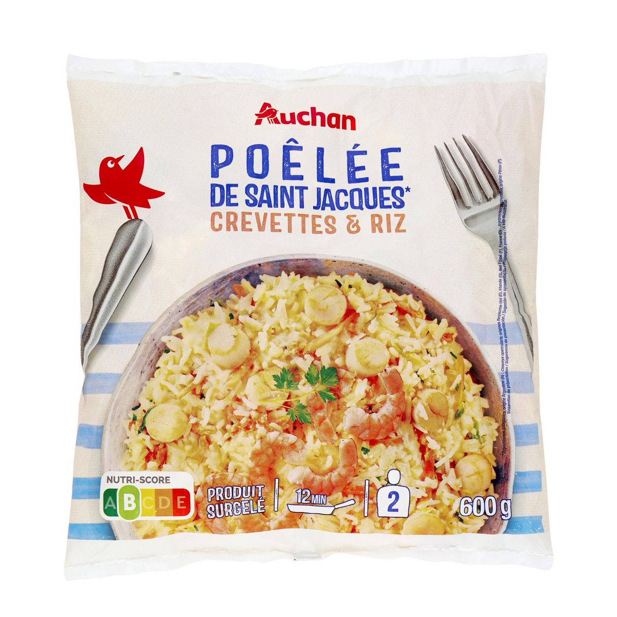 AUCHAN Poêlée de Saint-Jacques, crevettes et riz 2 portions 600g