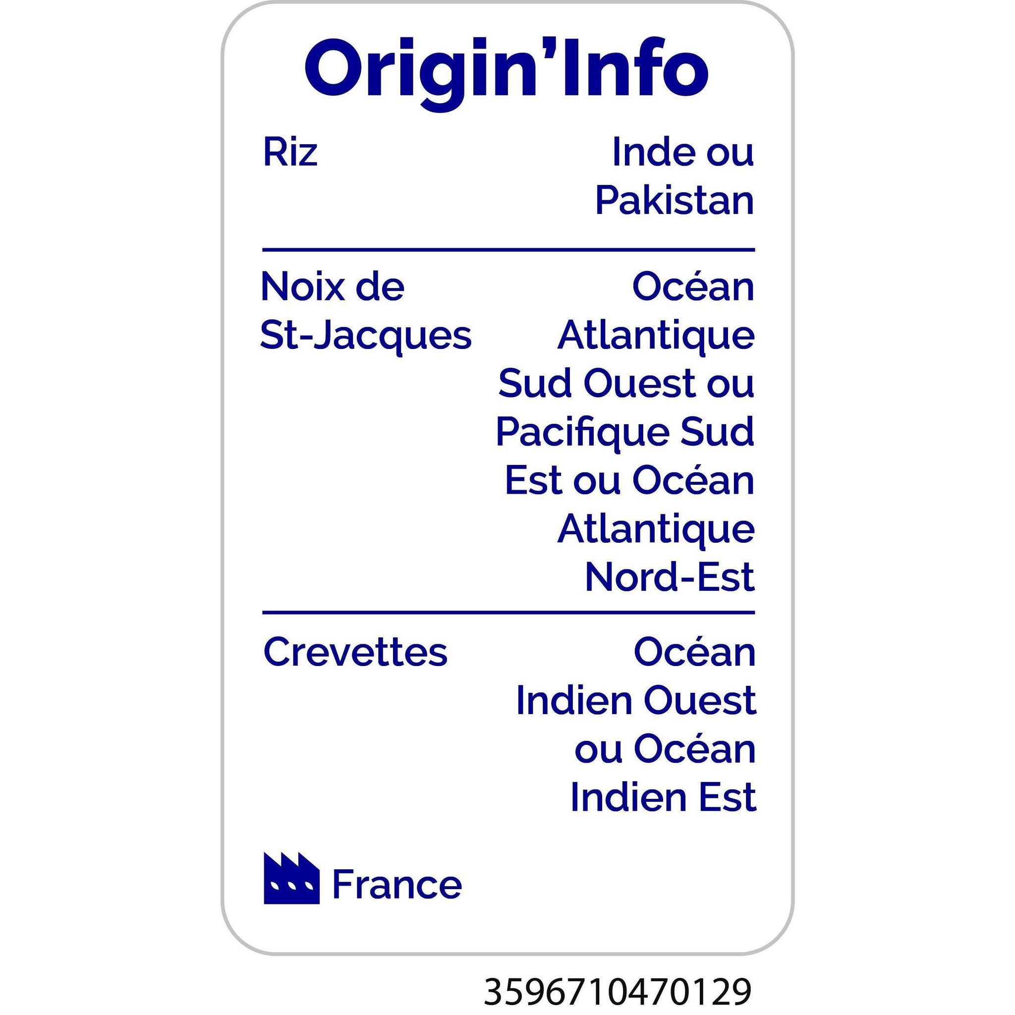 Voir la diapositive 3 : AUCHAN Poêlée de Saint-Jacques, crevettes et riz 2 portions 600g