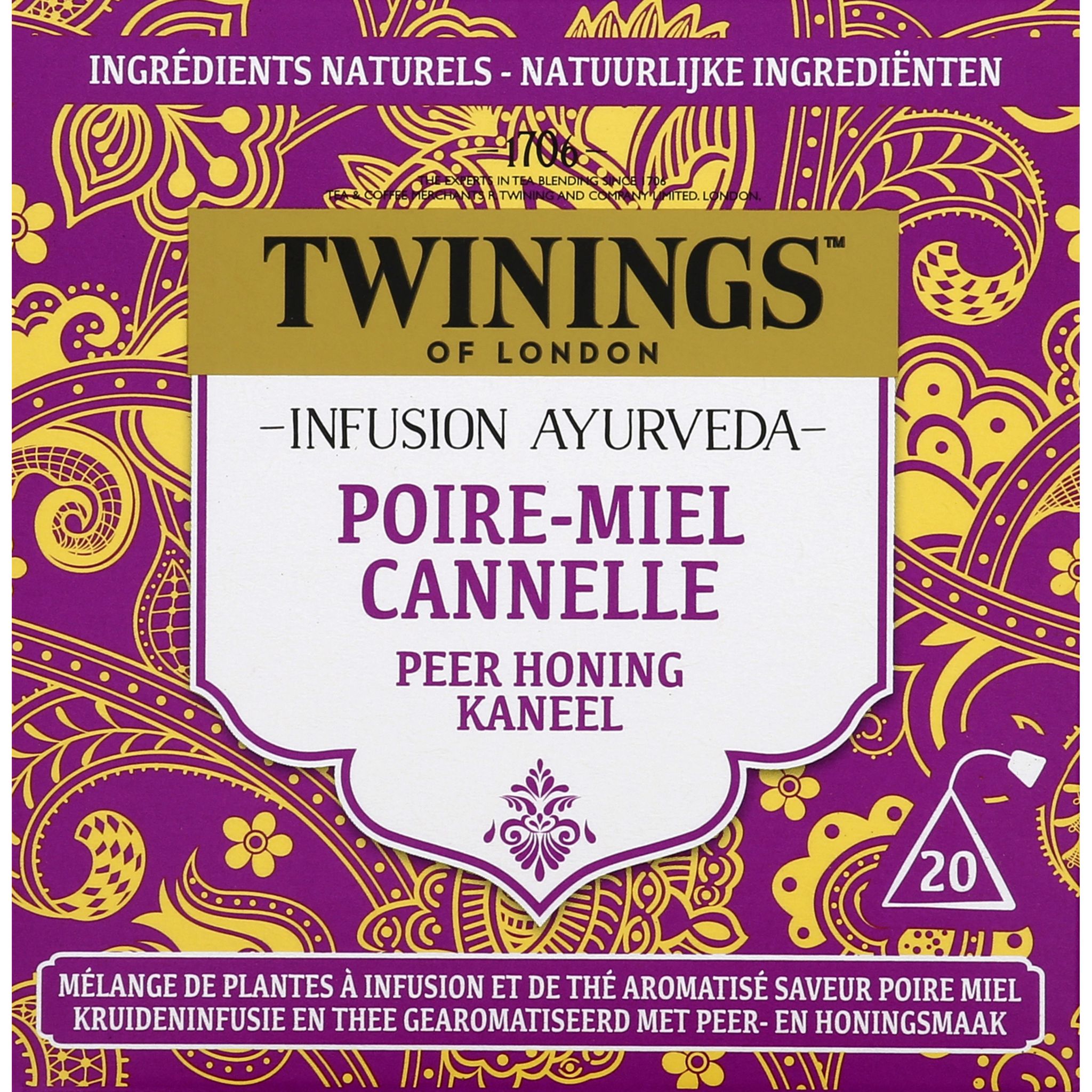 Voir la diapositive 2 : TWININGS Infusion Ayurveda poire miel et cannelle 20 sachets 36g