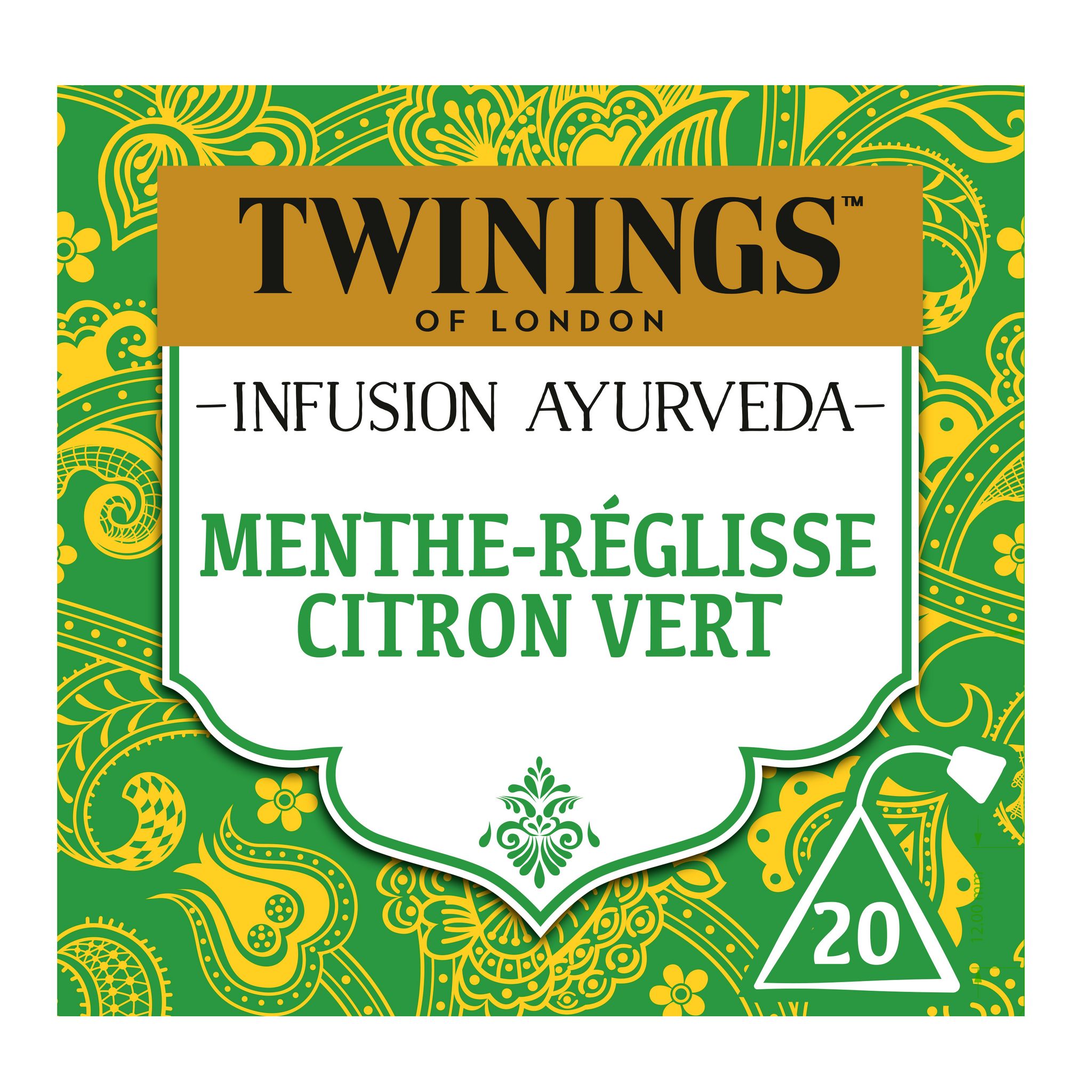 TWININGS Infusion ayurveda menthe réglisse et citron vert 20 sachets 30g