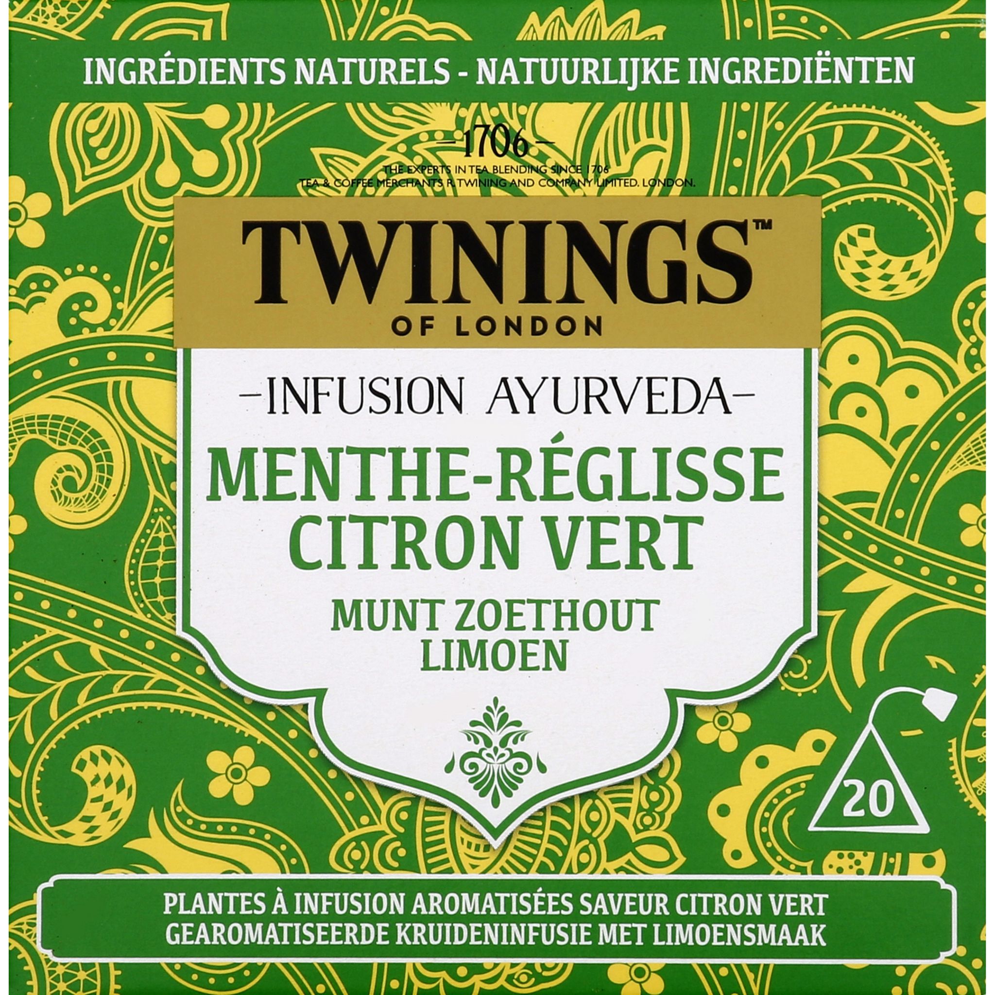 Voir la diapositive 2 : TWININGS Infusion ayurveda menthe réglisse et citron vert 20 sachets 30g