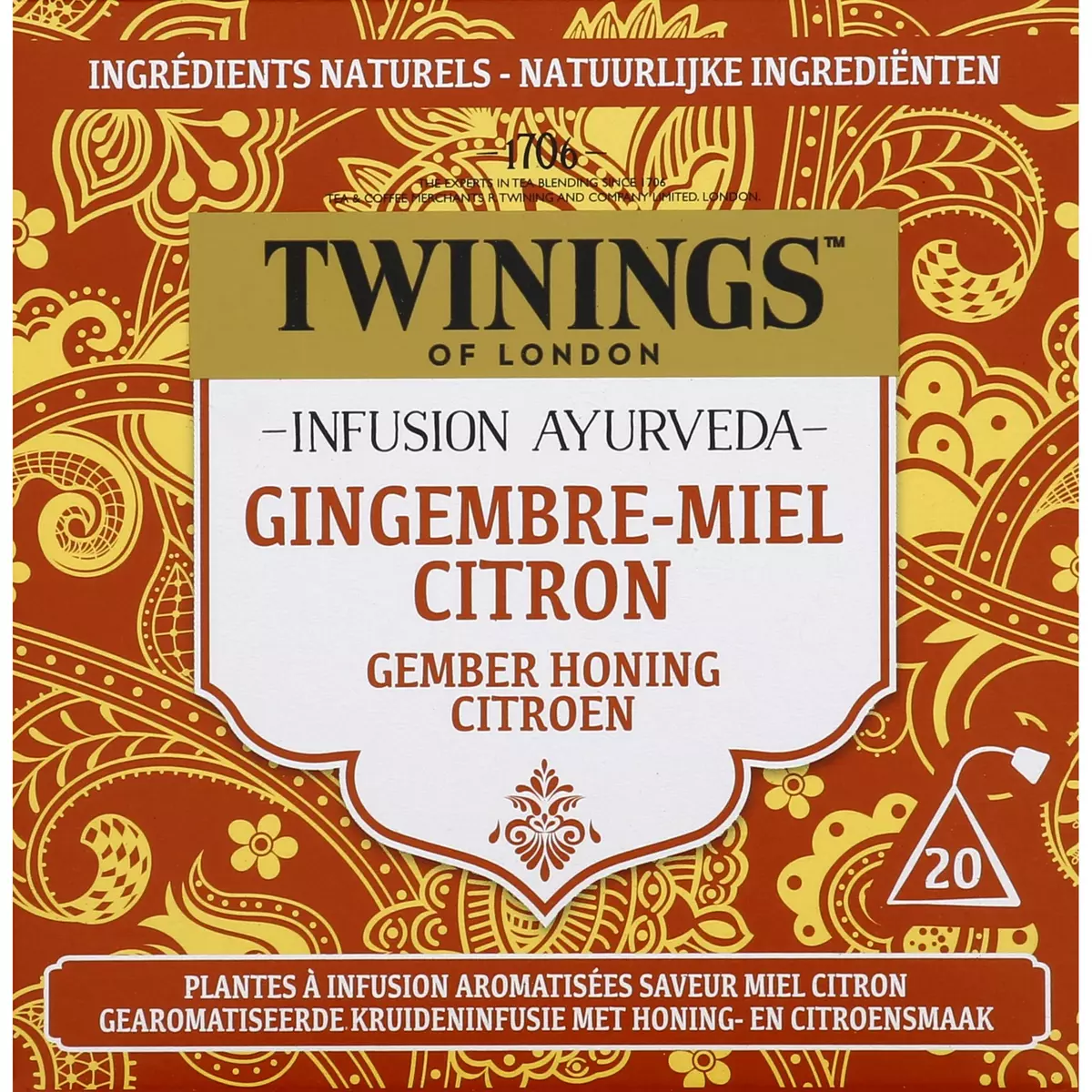 TWININGS Infusion ayurveda gingembre miel et citron 20 sachets 32g