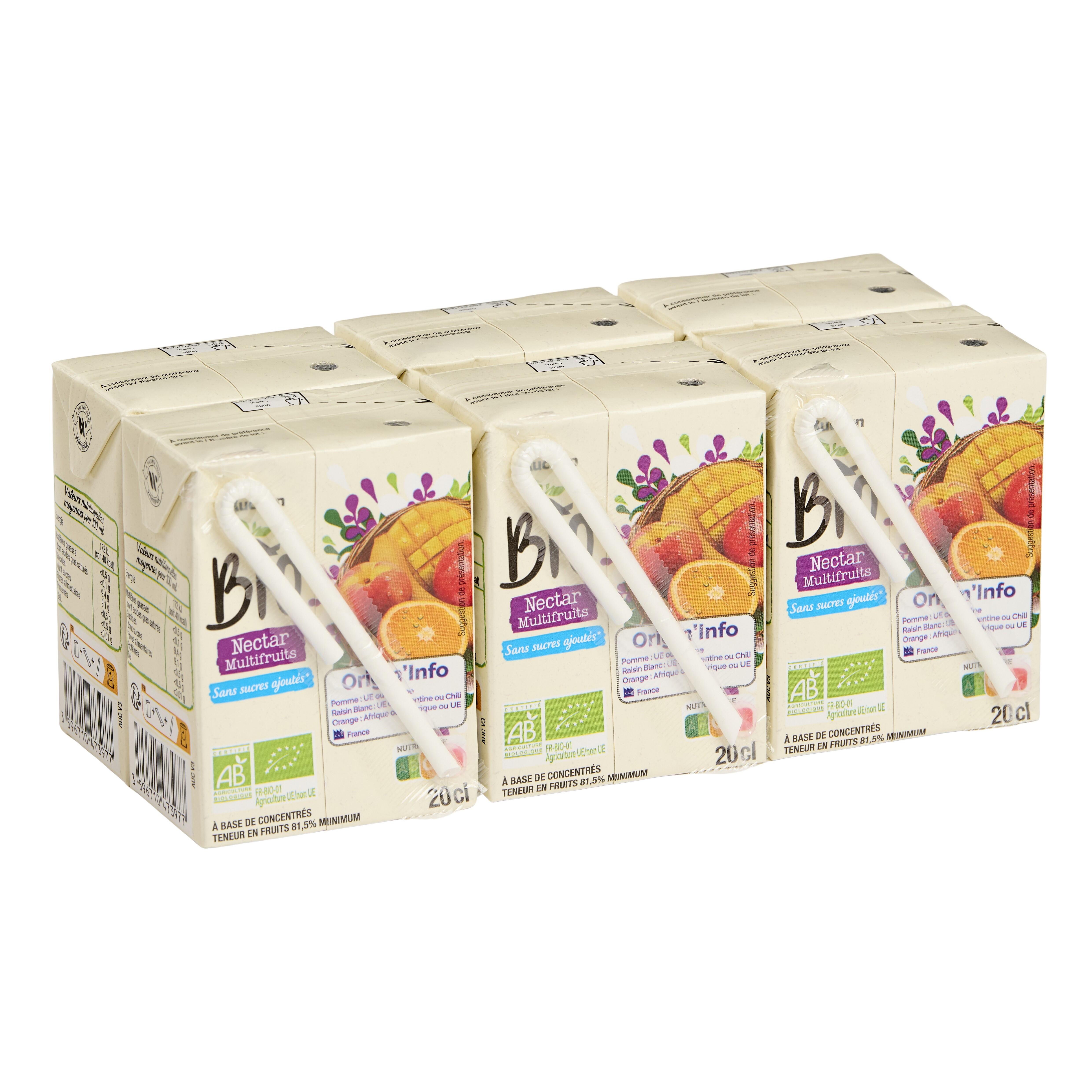 Voir la diapositive 5 : AUCHAN BIO Nectar multifruits briquettes 6x20cl