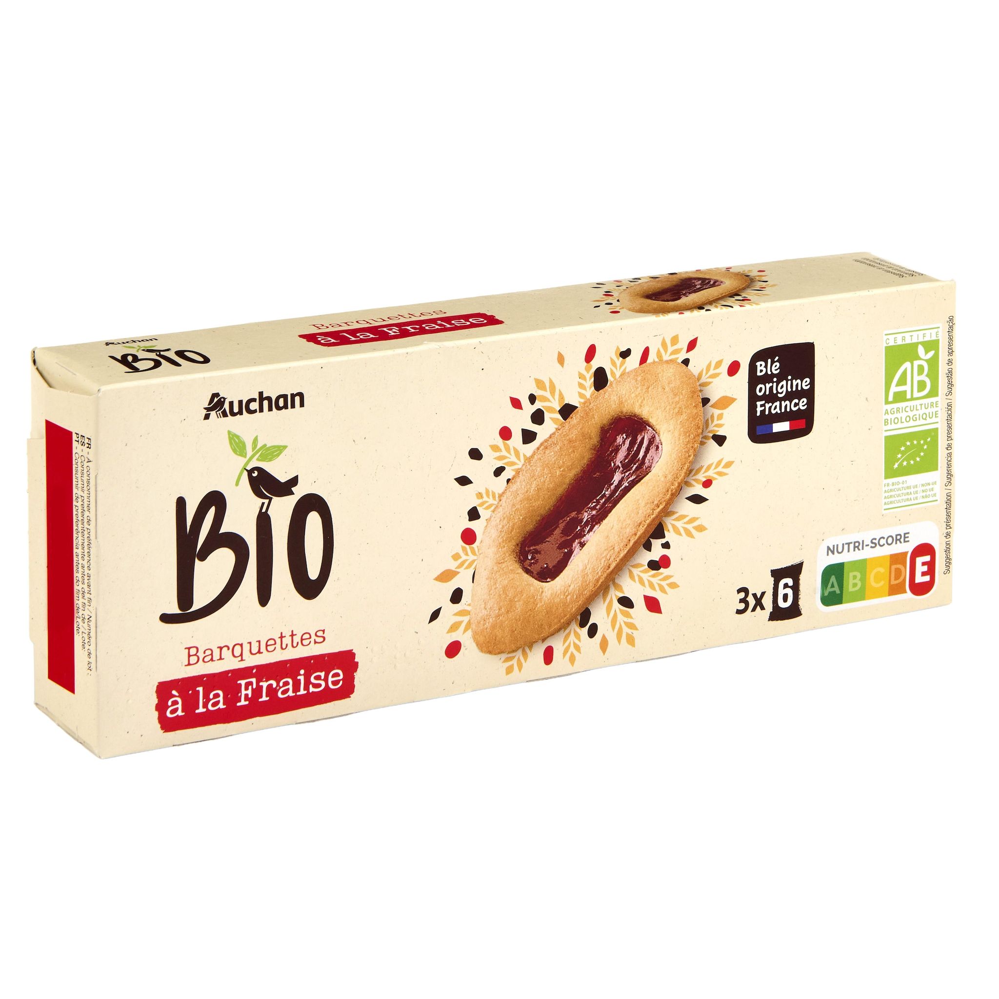 Voir la diapositive 3 : AUCHAN BIO Barquettes à la fraise 3x6 biscuits 120g
