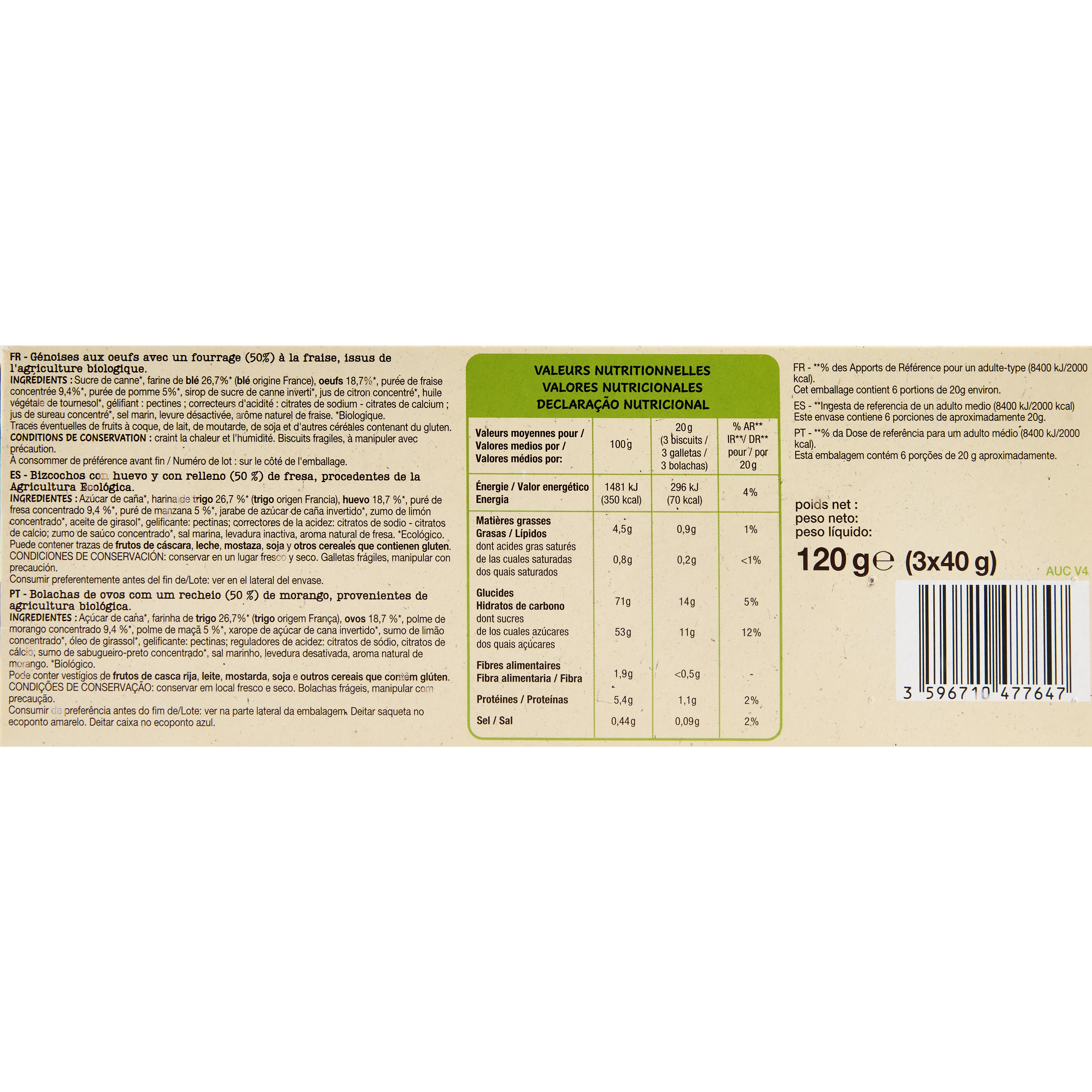 Voir la diapositive 5 : AUCHAN BIO Barquettes à la fraise 3x6 biscuits 120g