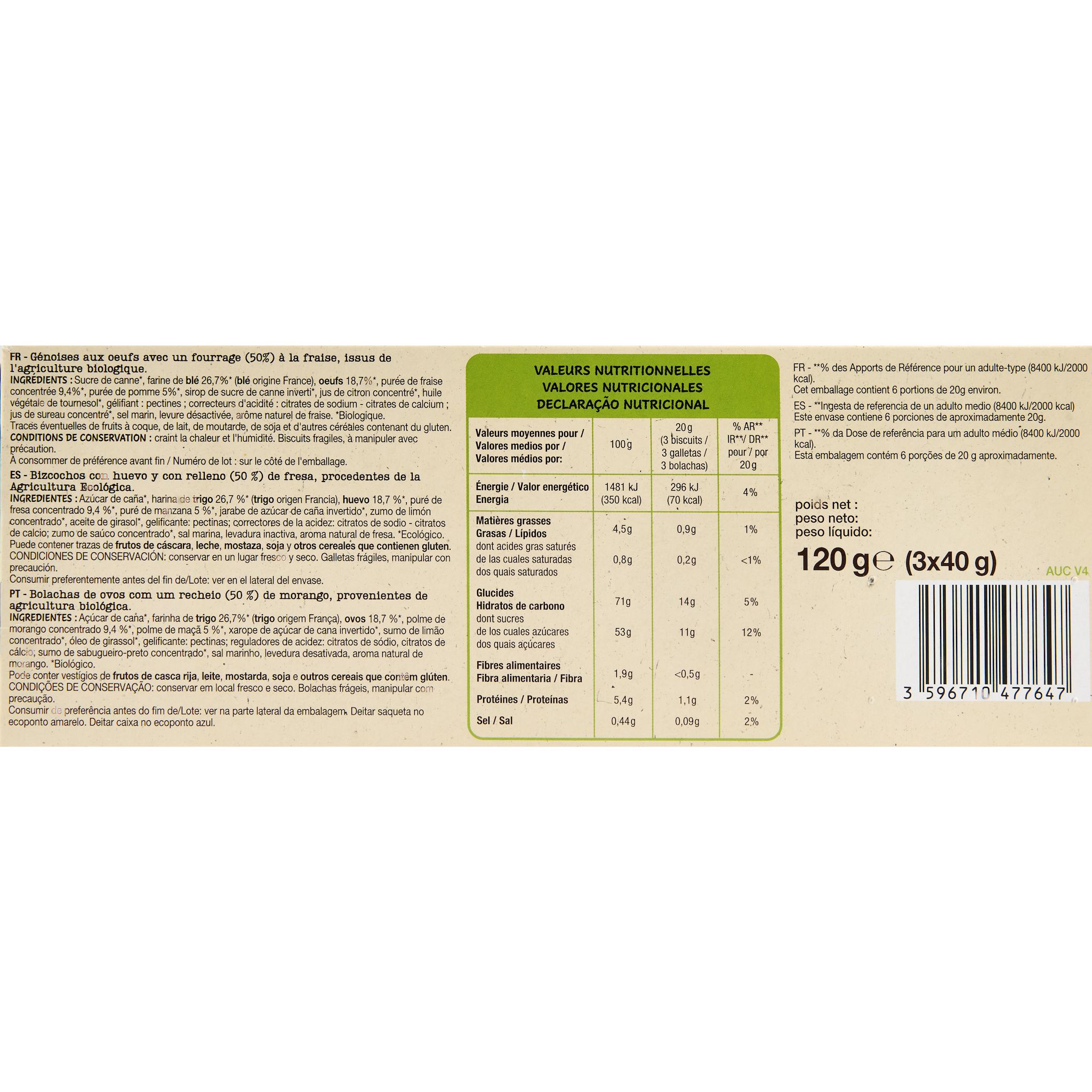 Voir la diapositive 5 : AUCHAN BIO Barquettes à la fraise 3x6 biscuits 120g