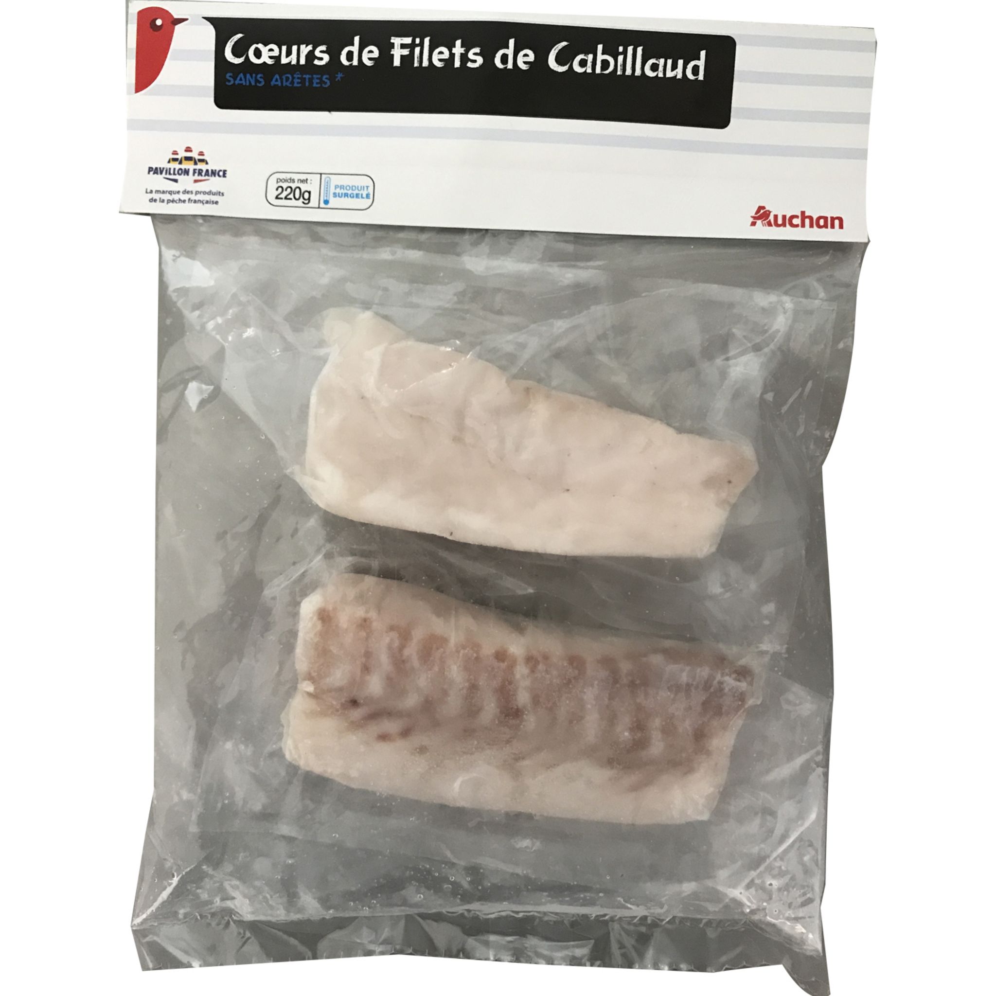 AUCHAN Cœur De Filets De Cabillaud Sans Arêtes 2 Portions 220g Pas Cher ...