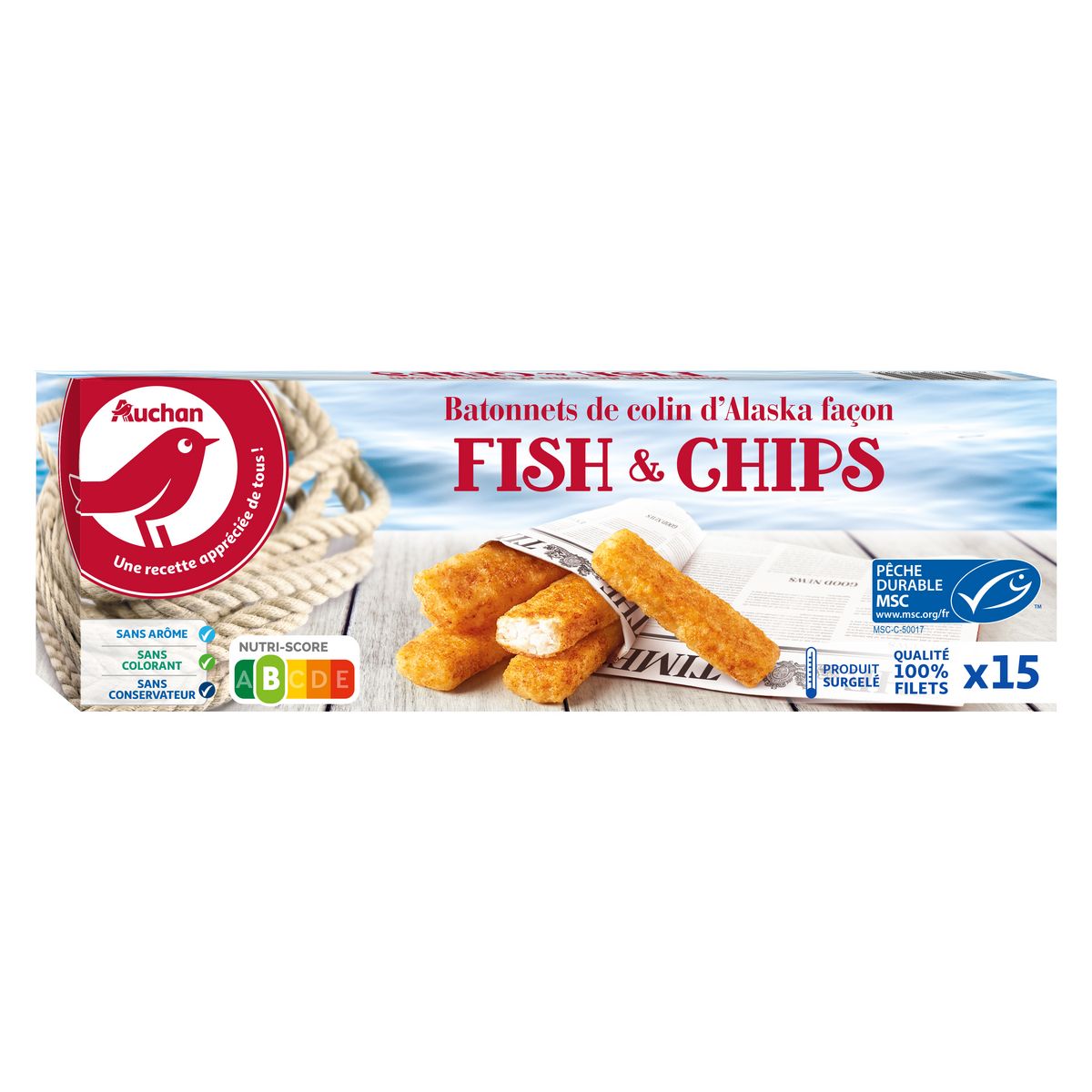 AUCHAN Bâtonnet pané de colin d'Alaska panés MSC 15 pièces 405g