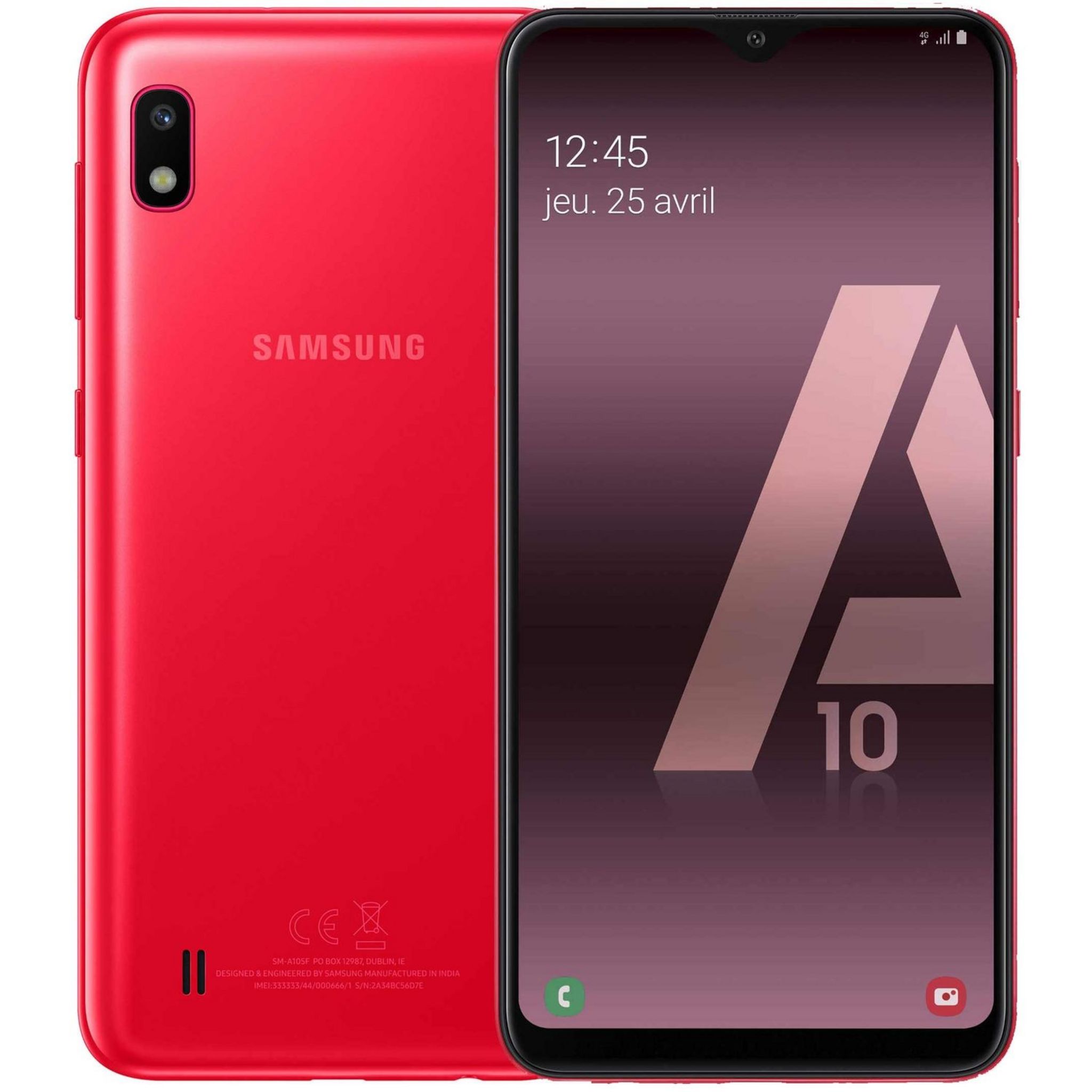 Voir la diapositive 1 : SAMSUNG Smartphone - GALAXY A10 - 32 Go - 6.2 pouces - Rouge - 4G - Double port nano SIM