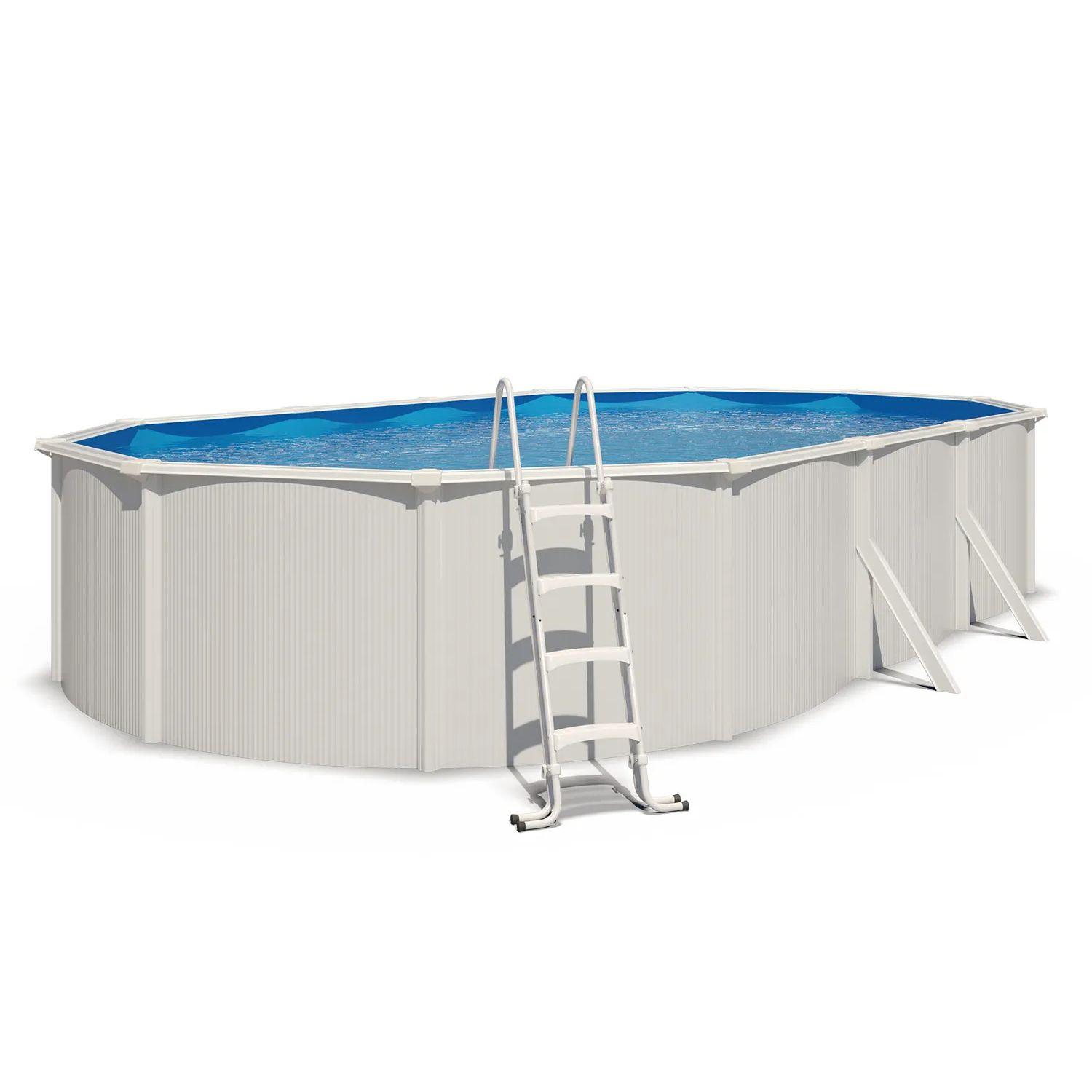 Voir la diapositive 2 : ALEO BY TRIGANO Piscine hors sol acier ovale SAPHIR  - 7,65 x 4,60 x 1,20m - blanche