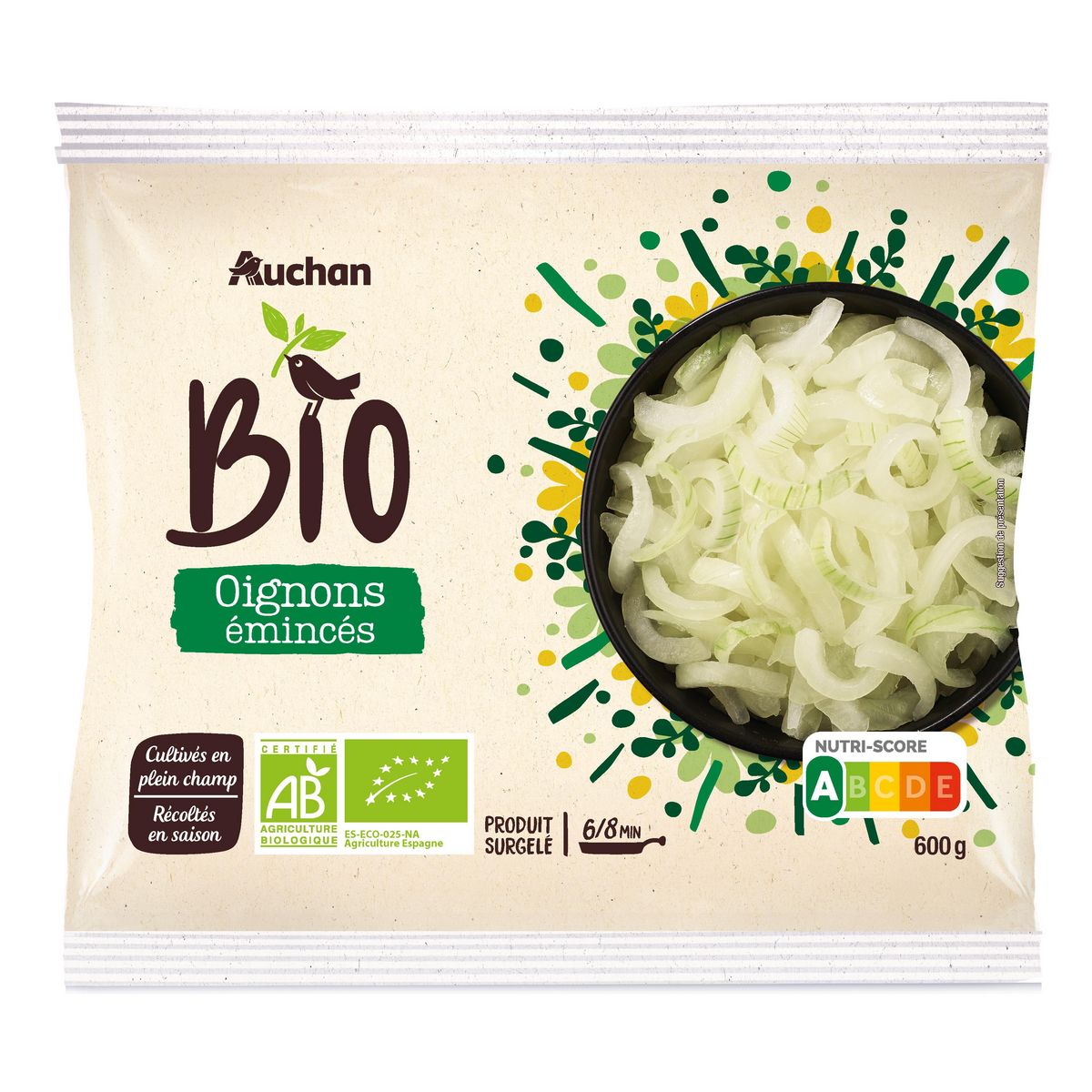 AUCHAN BIO Oignons émincés 10 portions 600g
