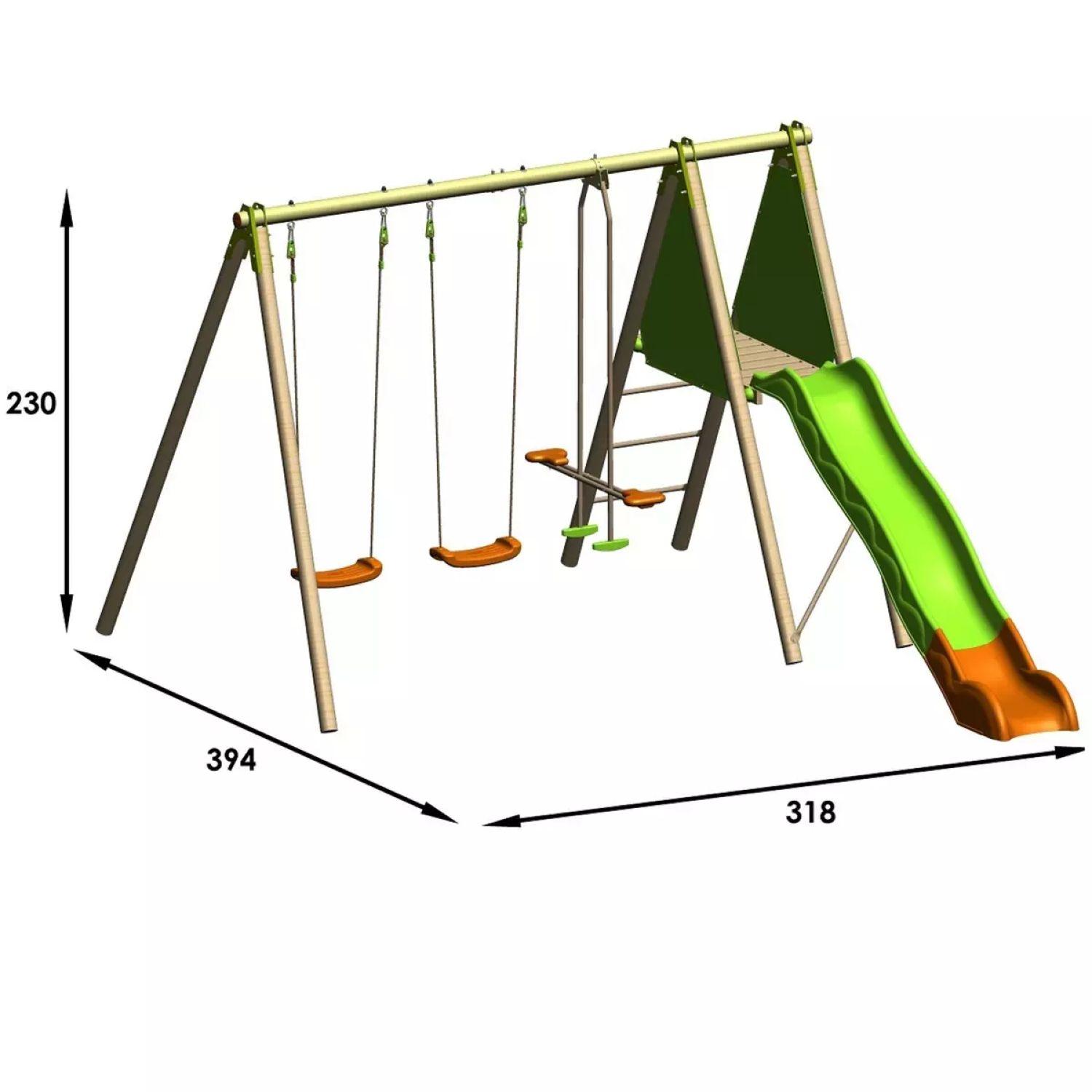 Voir la diapositive 3 : ALEO BY TRIGANO Portique balançoire avec toboggan - Bois - H2,30m - OPTIMA