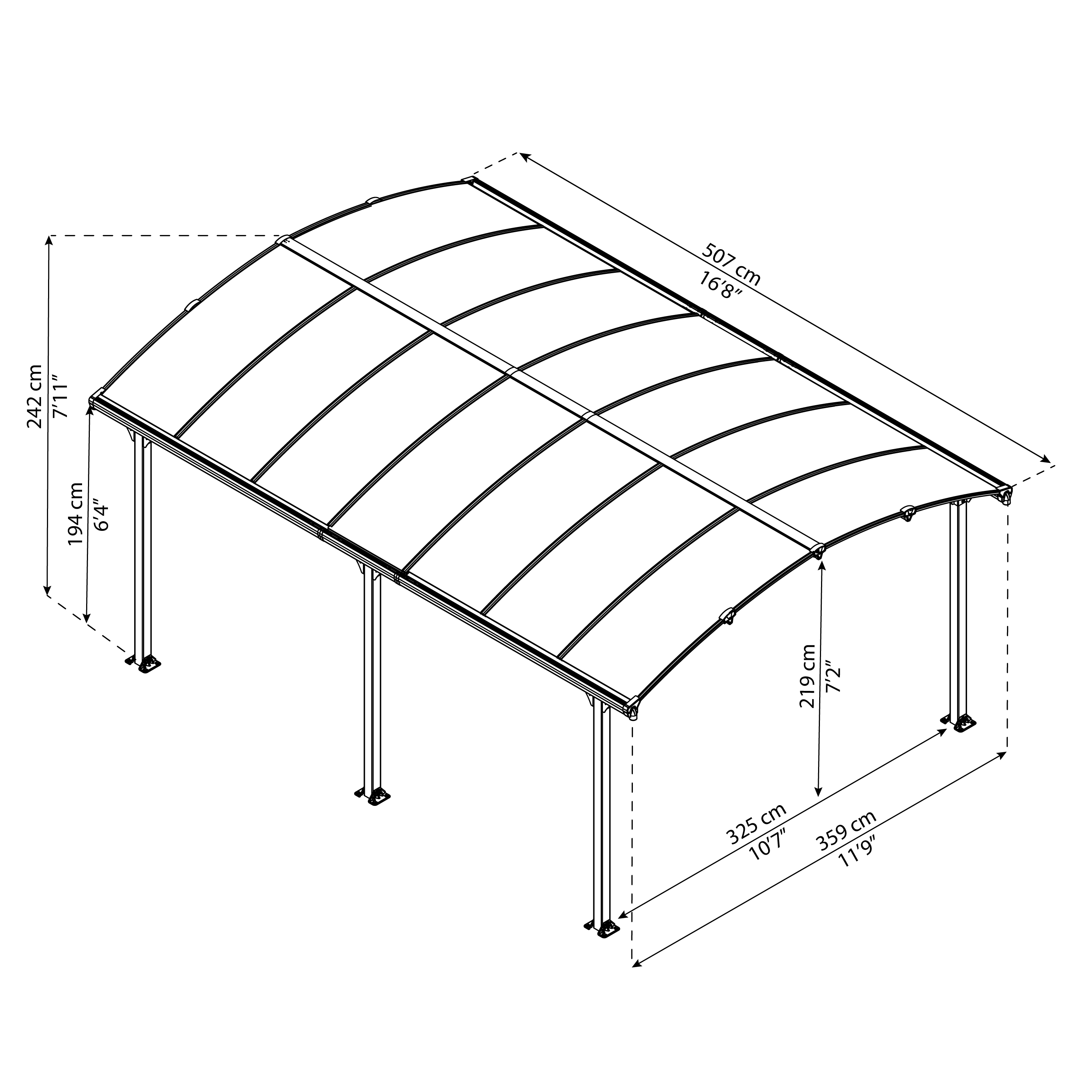 Voir la diapositive 8 : Carport en aluminium ARCADIA 5000 - 18 m² - Gris